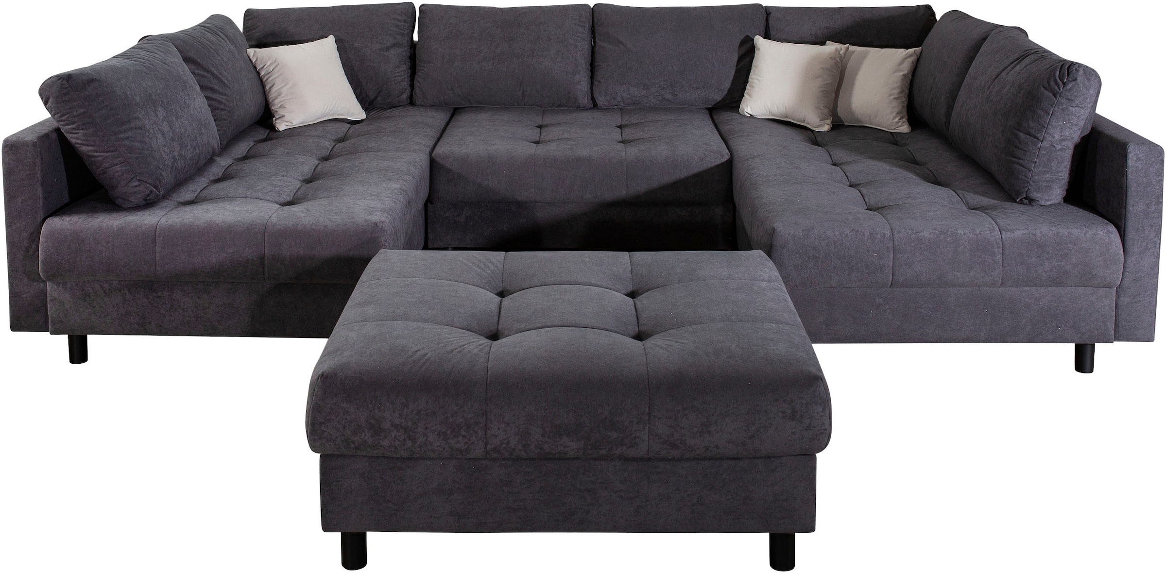 COLLECTION AB Wohnlandschaft »Toni U-Form, B: 298 cm, Liegefl. 282x178cm« Set 2tlg. Sofa + Hocker, mit Schlaffunktion, Federkern, 3 Zierkissen