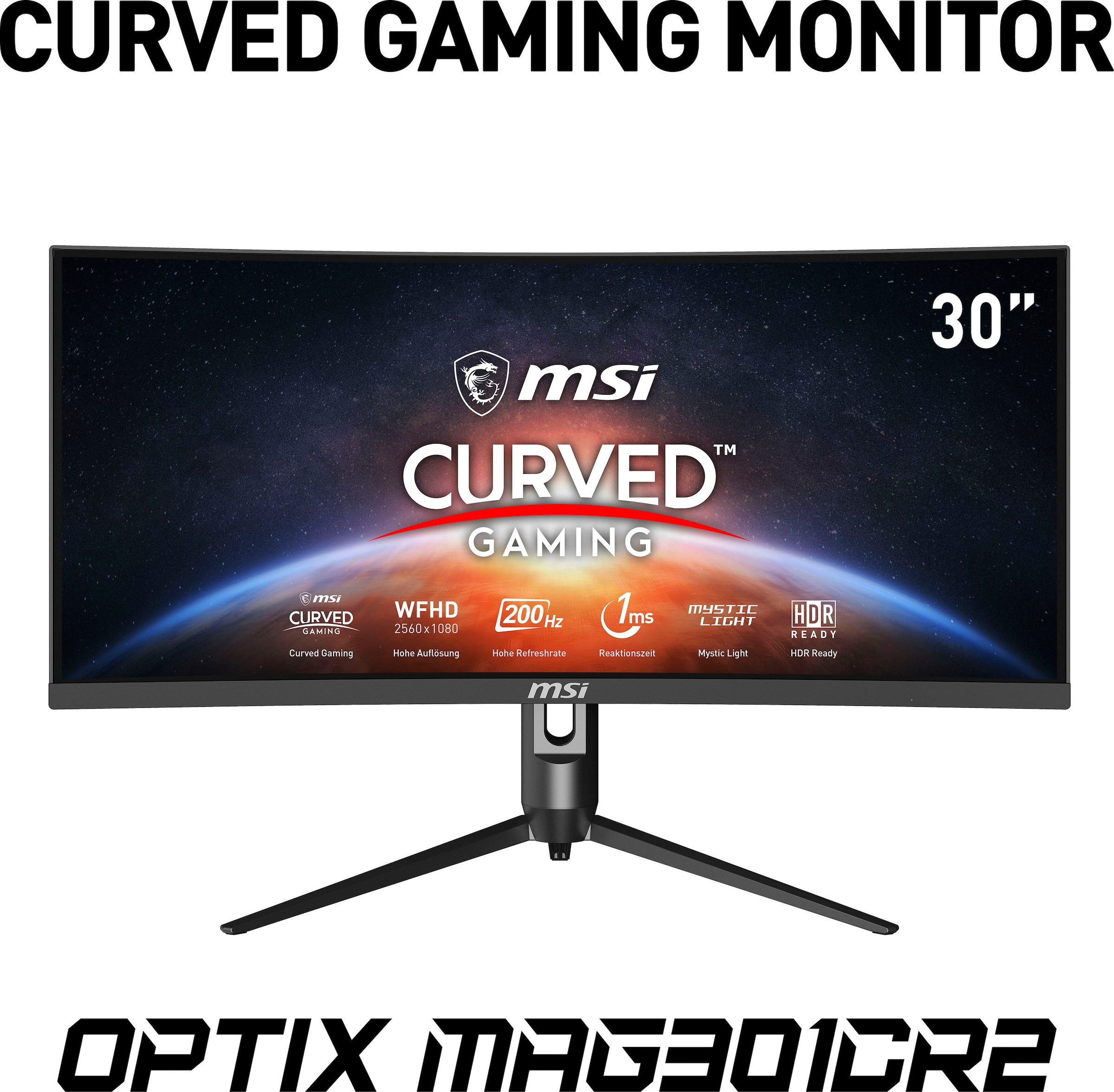MSI Curved-Gaming-LED-Monitor »Optix MAG301CR2«, 76 cm/30 Zoll, 2560 x 1080 px, WFHD, 1 ms Reaktionszeit, 200 Hz, höhenverstellbar, 3 Jahre Herstellergarantie