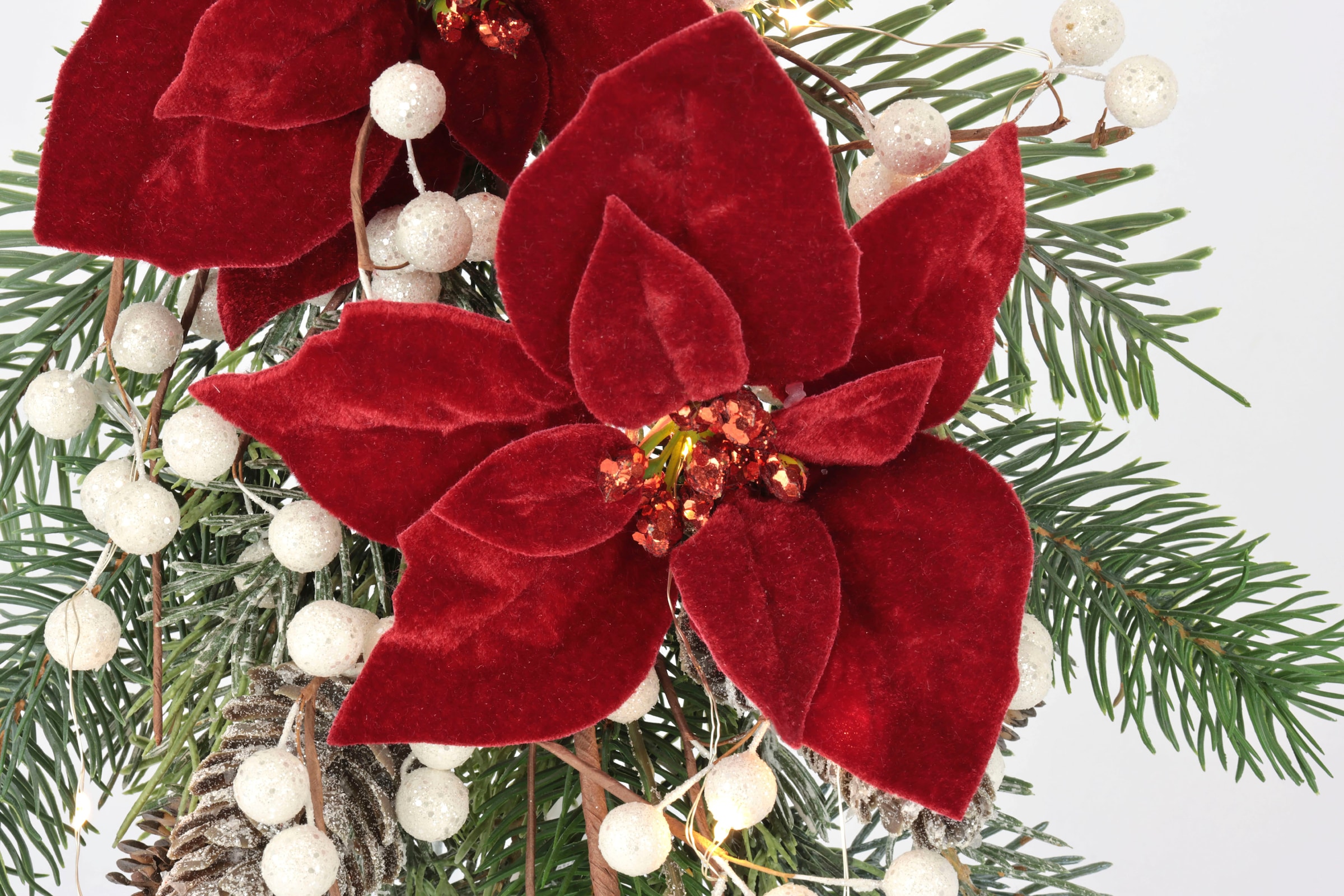 Weihnachtsdeko,«, Weihnachtsgesteck I.GE.A. Poinsettia Rechnung Beleuchtung, mit Kunstpflanze Winterliche auf »Gesteck, Weihnachtsstern, Kunstblumen-Arrangement mit LED bestellen