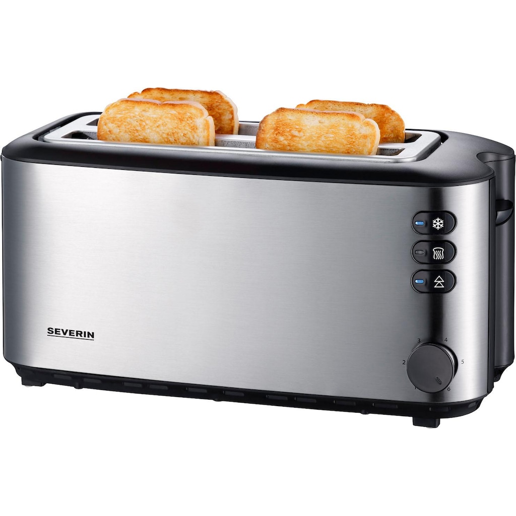 Severin Toaster »AT 2509«, 2 lange Schlitze, 1400 W, hochwertiger hochwertiges, wärmeisolierendes und doppelwandiges Edelstahl-Gehäuse, mit Brötchenaufsatz, Platz für bis zu 4 Brotscheiben