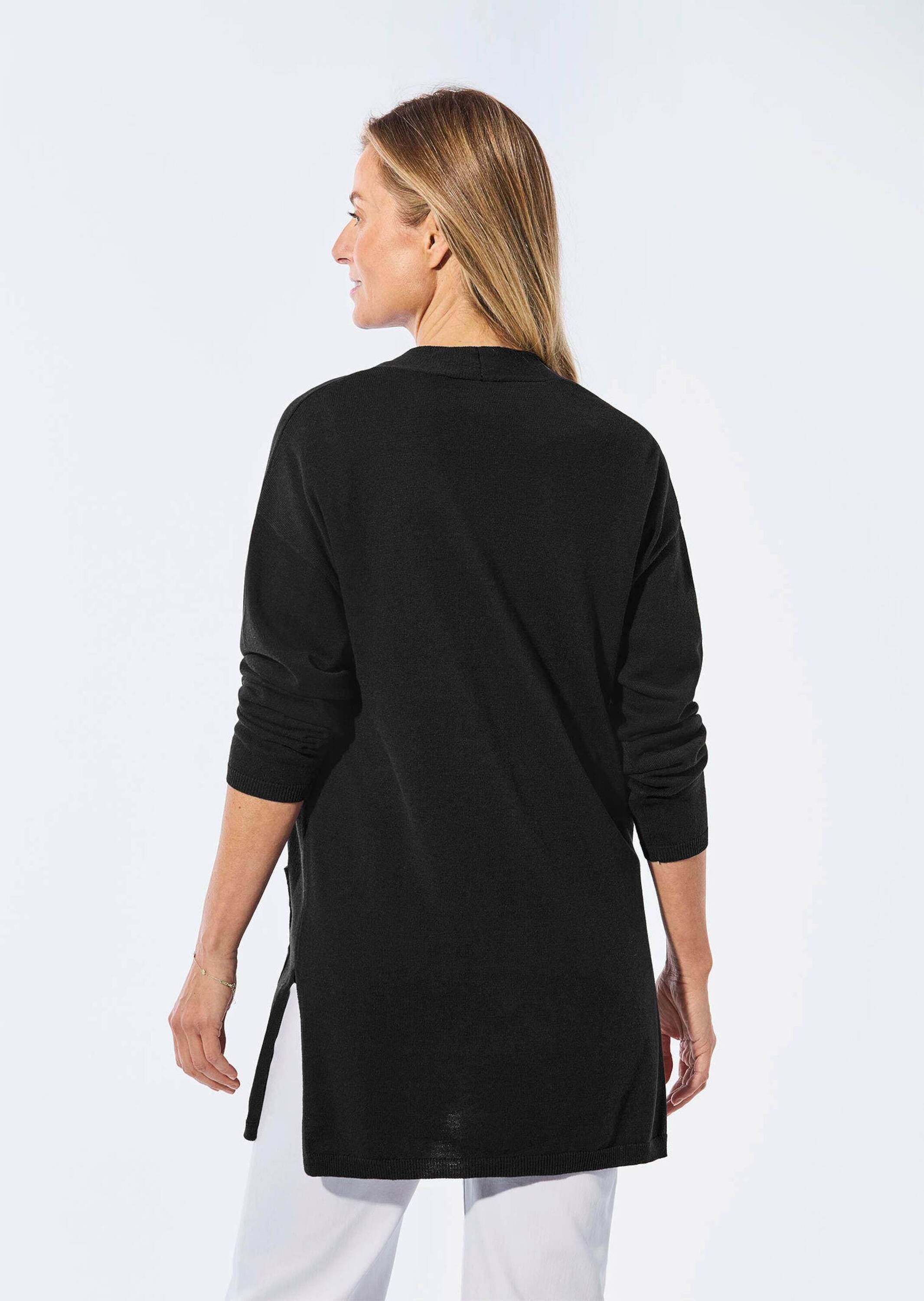 GOLDNER Strickjacke »Kurzgröße Longstrickjacke mit aufgesetzten Taschen«
