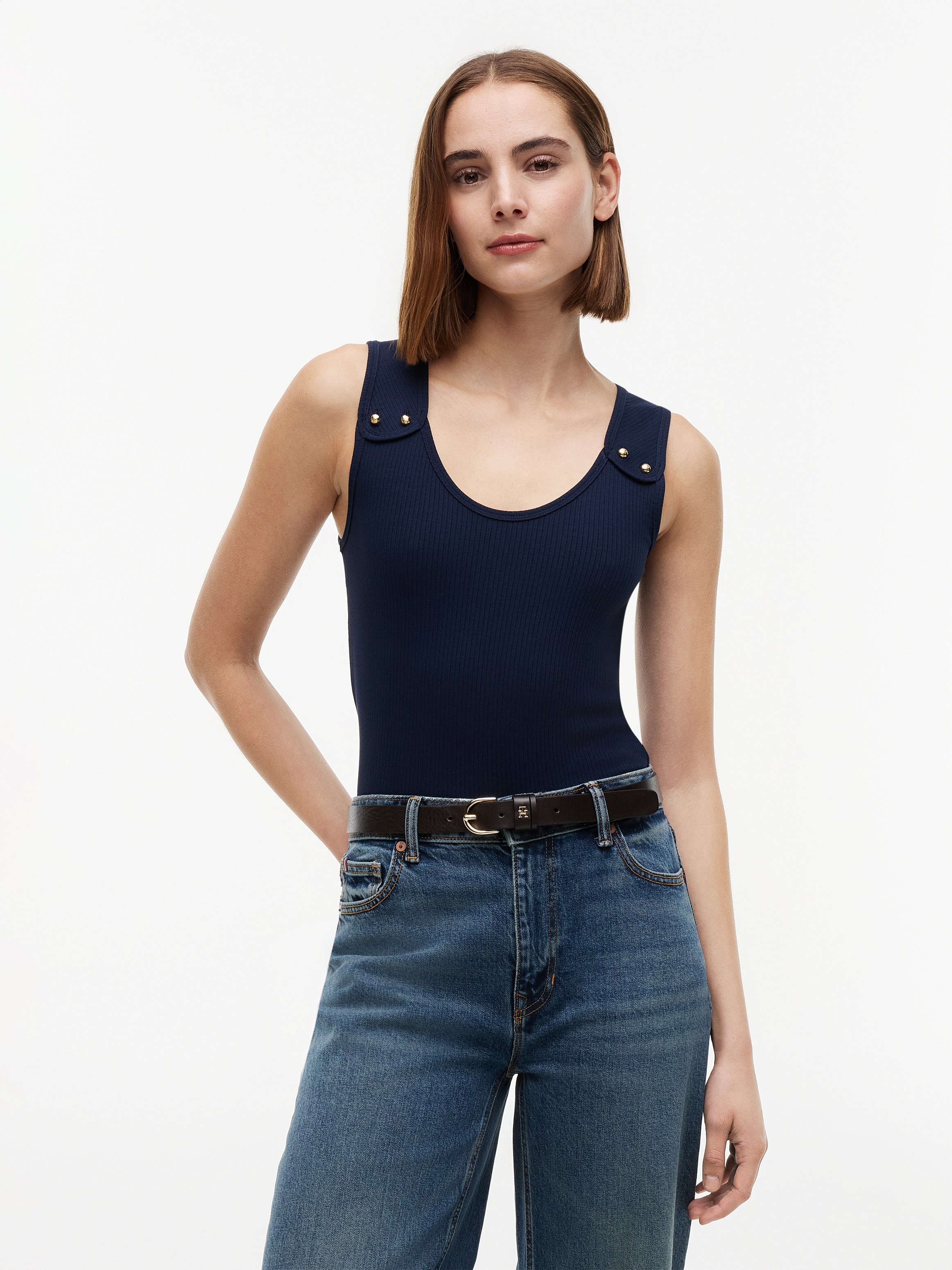 Tommy Hilfiger Tanktop »GOLD BUTTON U-NK TANK« Viskosemischung, goldfarbene Knöpfe