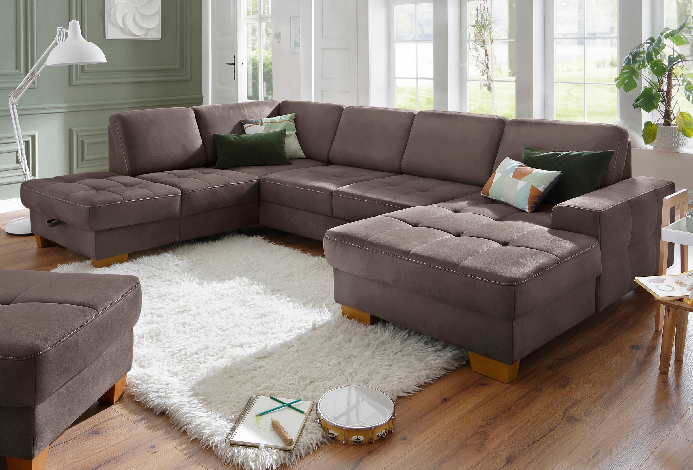 Home affaire Wohnlandschaft »Puccini U-Form«, mit Federkern, Sitztiefenverstellung, Kontrastnaht