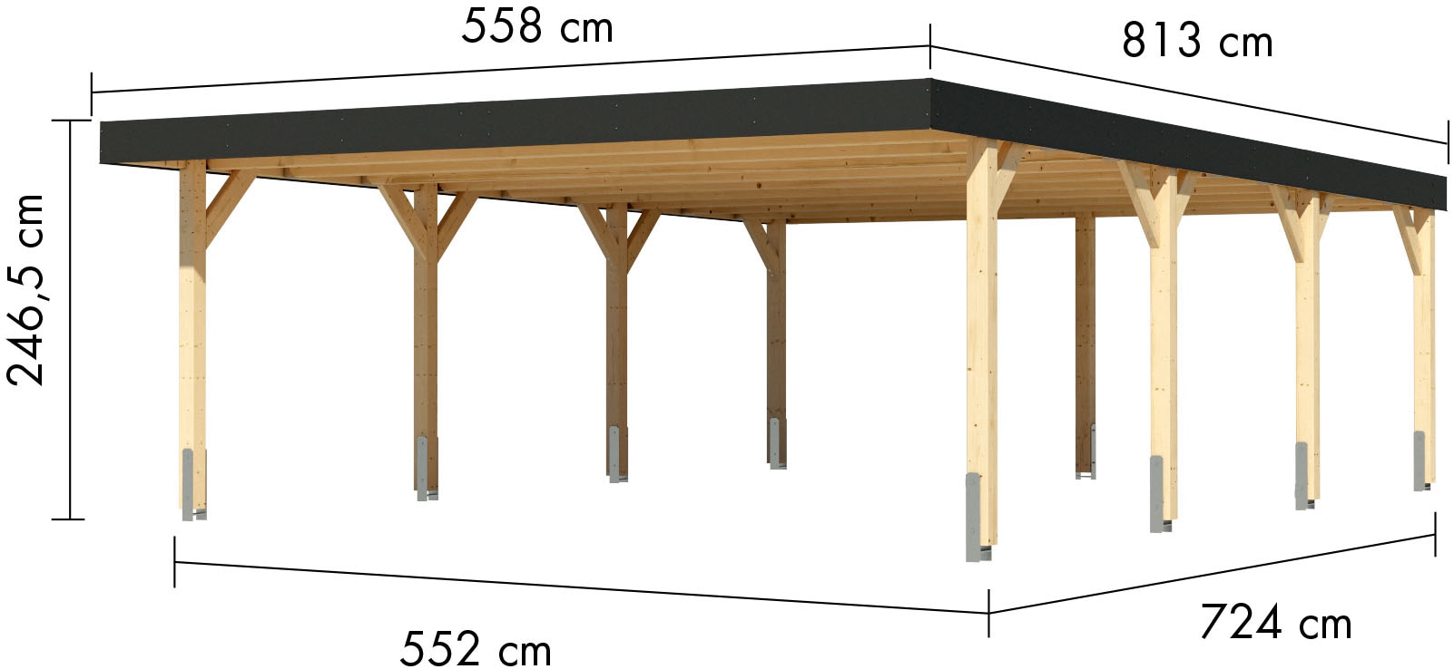 Karibu Doppelcarport Leimholz 528 cm naturbelassen aus kesseldruckimprägniertem Massivholz
