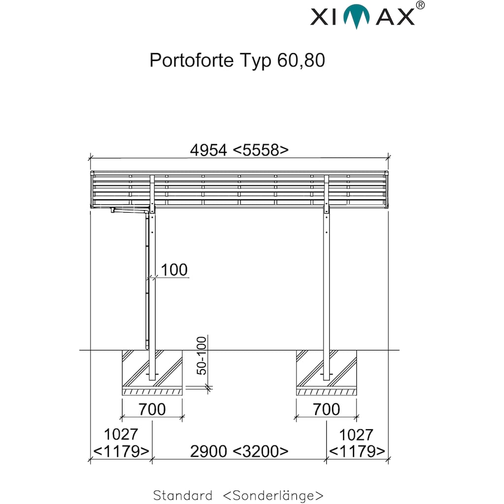 Ximax Einzelcarport »Portoforte Typ 60 Standard-mattbraun«, Aluminium, 254 cm, braun
