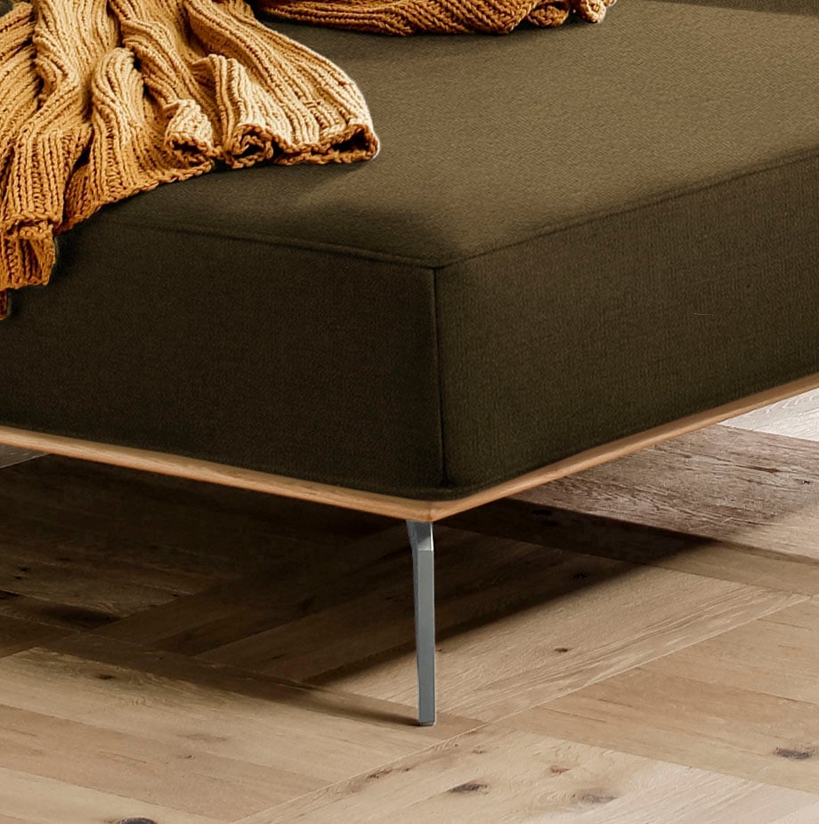 W.SCHILLIG Ecksofa »run, Designsofa mit tollem Sitzkomfort, bequem, L-Form«, mit elegantem Holzsockel, Füße in Silber matt, Breite 299 cm