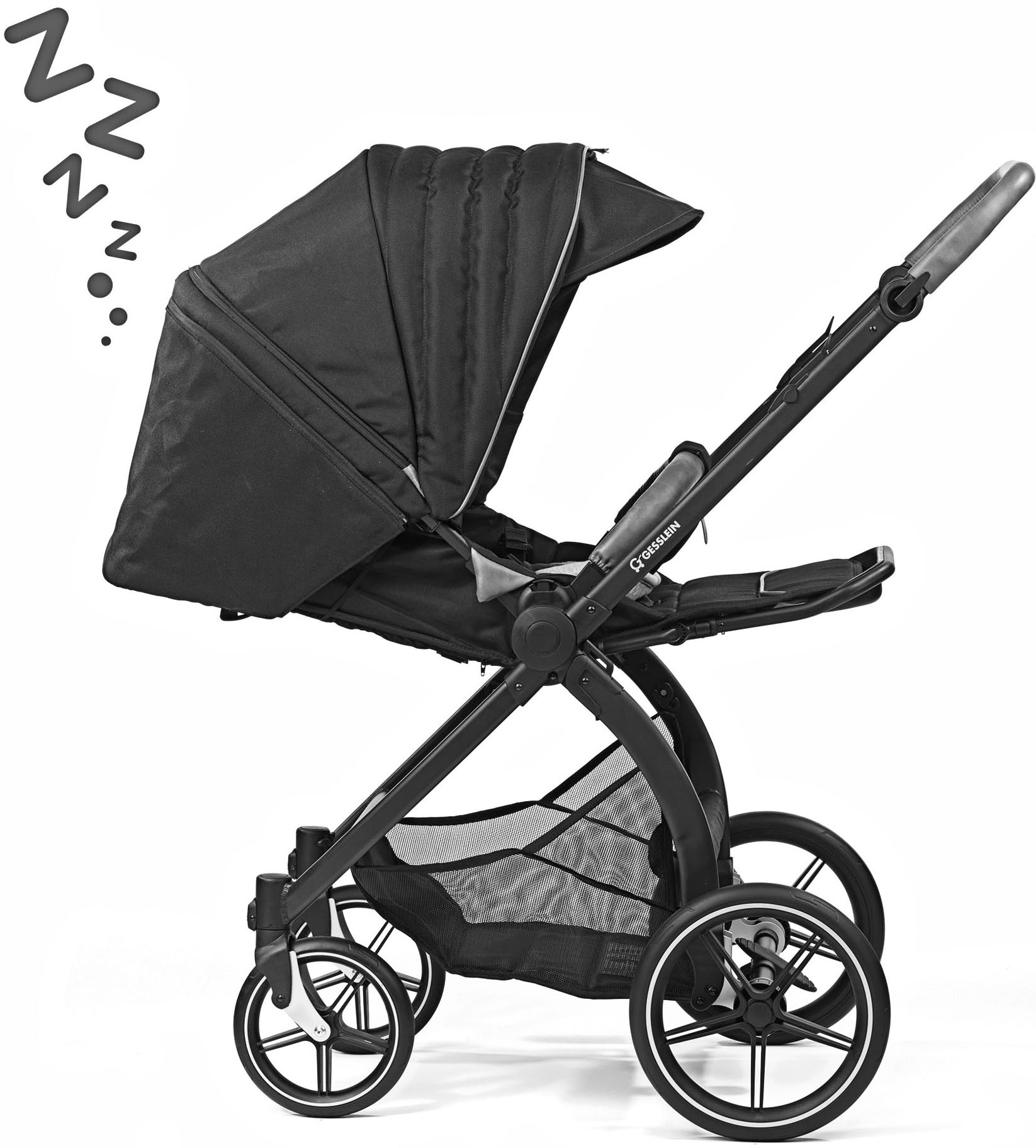 Gesslein Kombi-Kinderwagen »FX4 Soft+ mit Aufsatz Swing schwarz, mintgrün meliert«, mit Babywanne C3 und Babyschalenadapter
