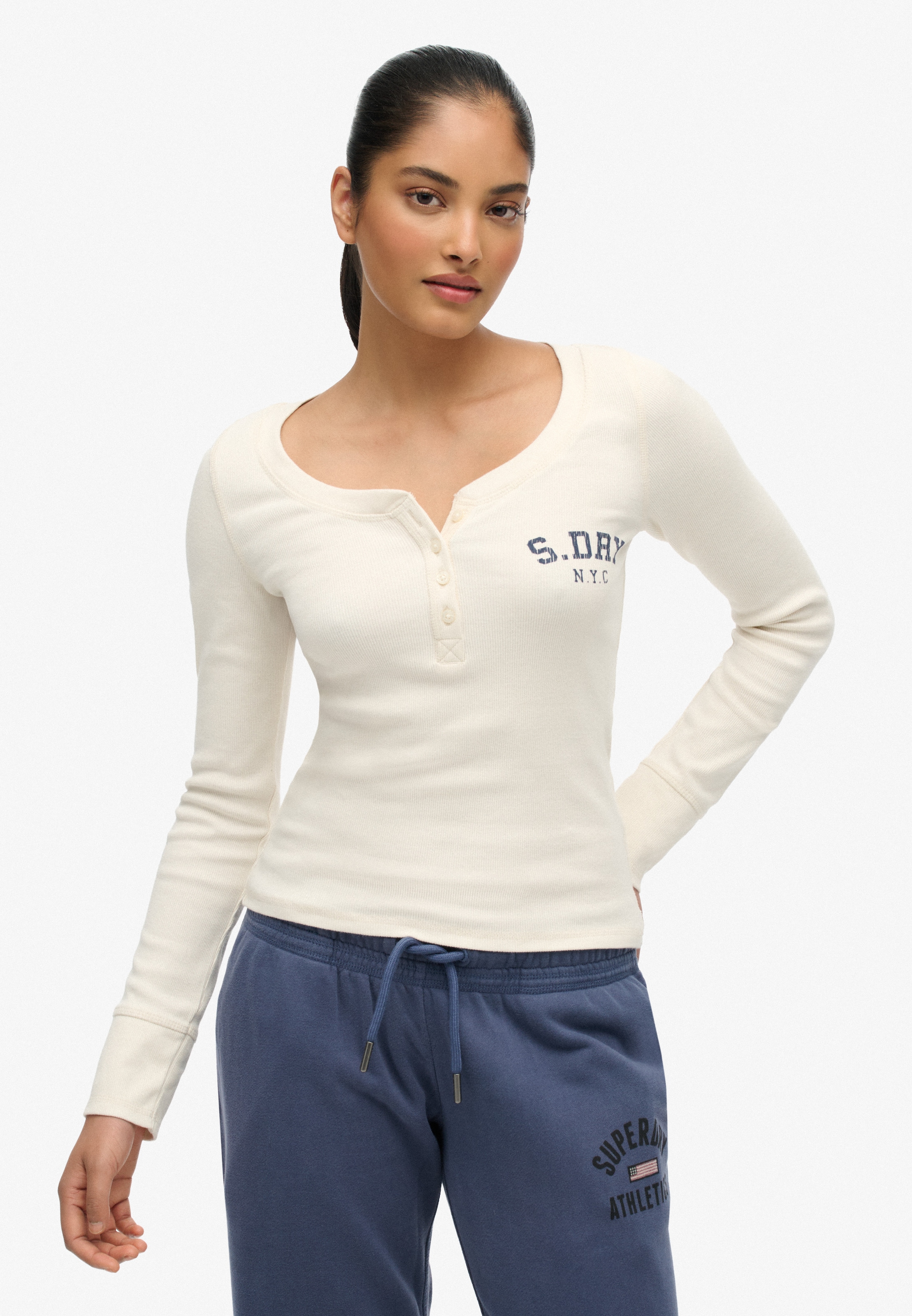 Superdry Langarmshirt »ATHLETIC BUTTON DOWN LS TOP« im Henley-Stil