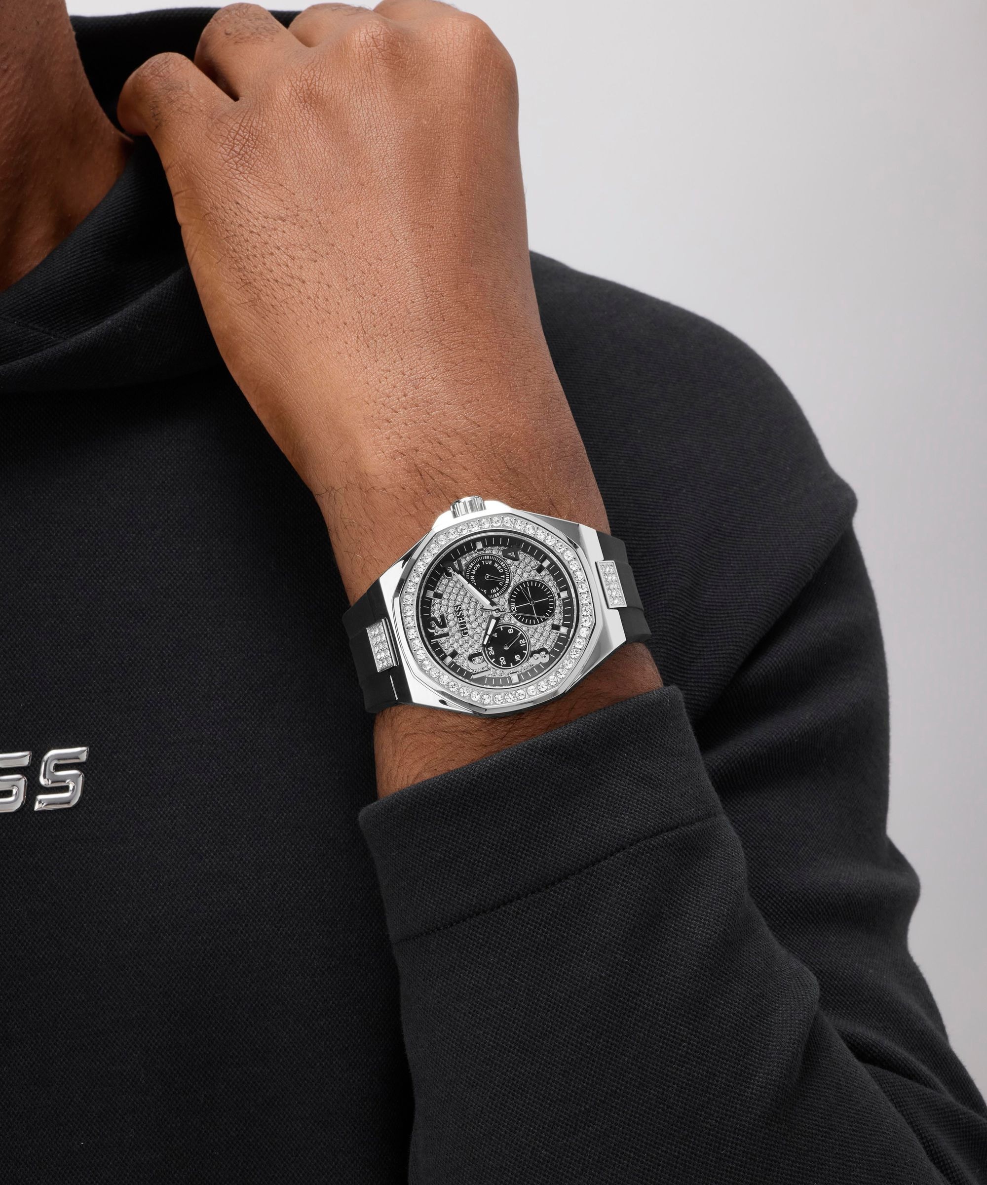 Guess Quarzuhr »EMPIRE« Armbanduhr, Herrenuhr, Silikonarmband, analog, Wochentag, Tag