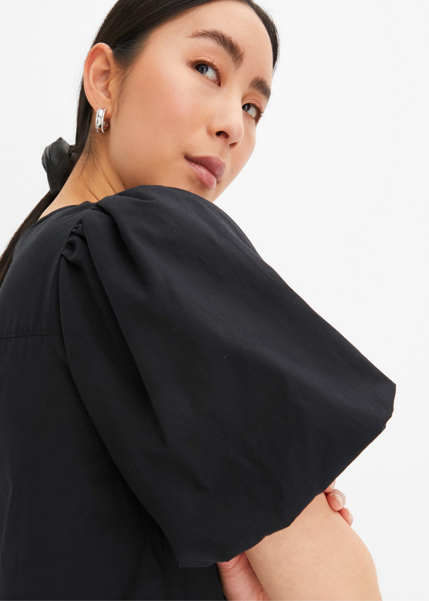 bonprix Midikleid aus reiner Baumwolle, A-Linie Passform, halbarm, eleganter Stil