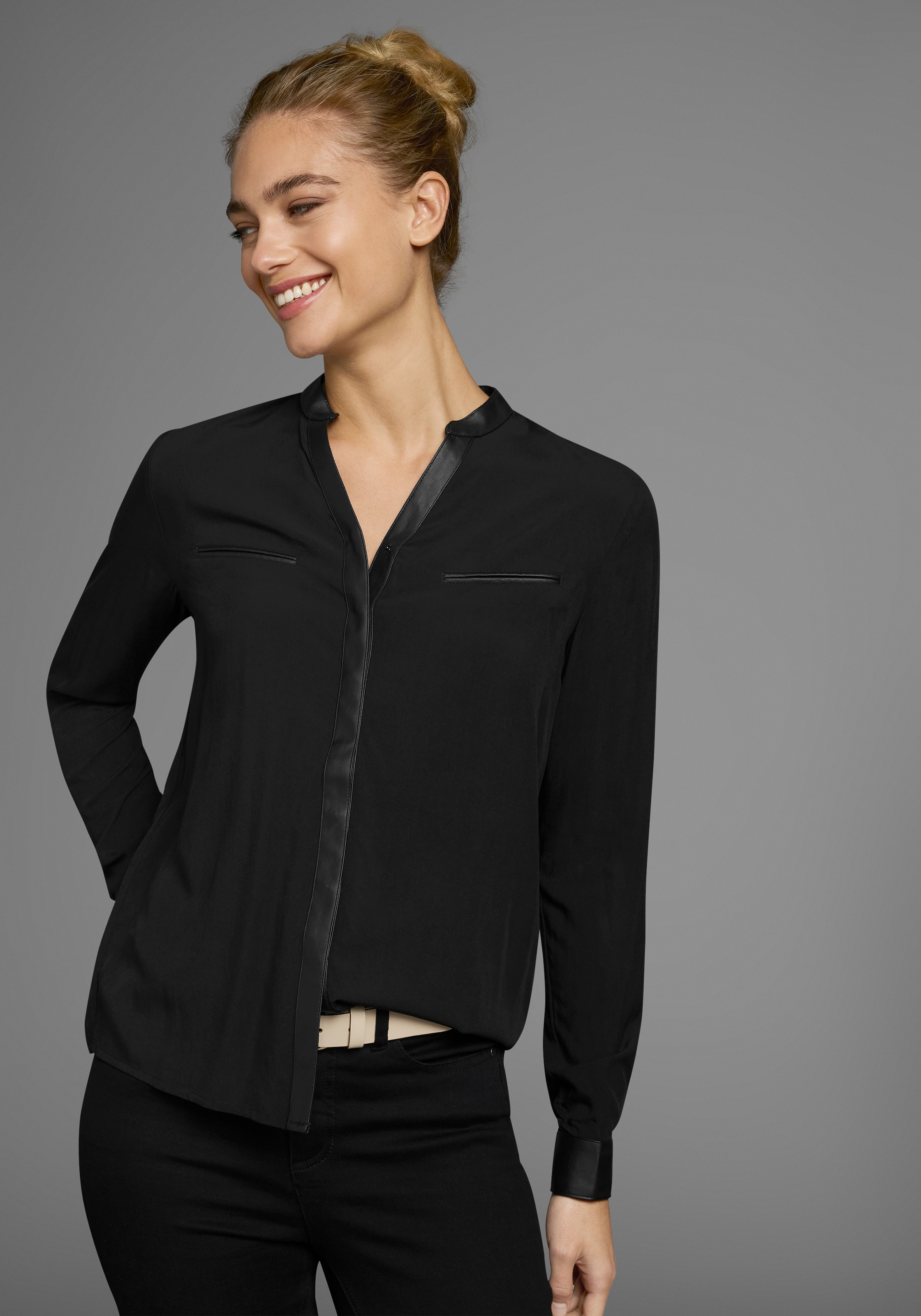 AJC Hemdbluse, mit Details aus Lederimitat