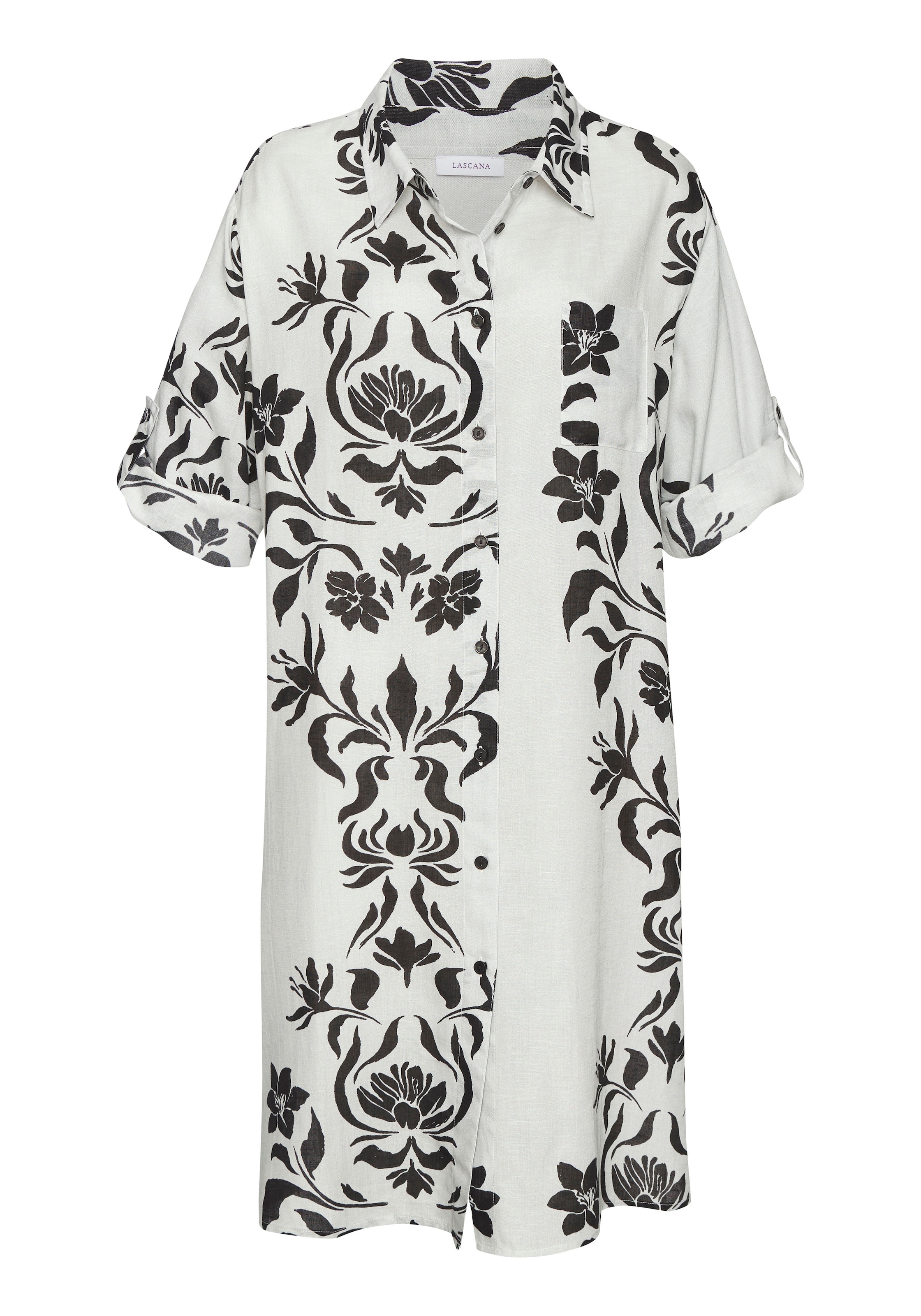 LASCANA Longbluse, aus weicher Webware mit Leinenanteil, sommerliches Blusenkleid