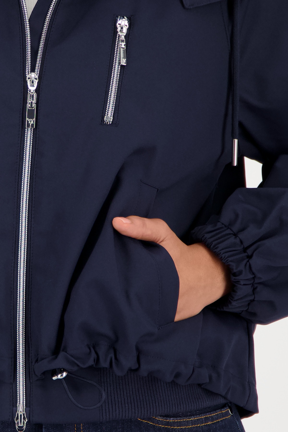 Monari Outdoorjacke mit Kapuze Stehkragen, Oversized Fit, Ripp-Details an Kragen und Bodysaum