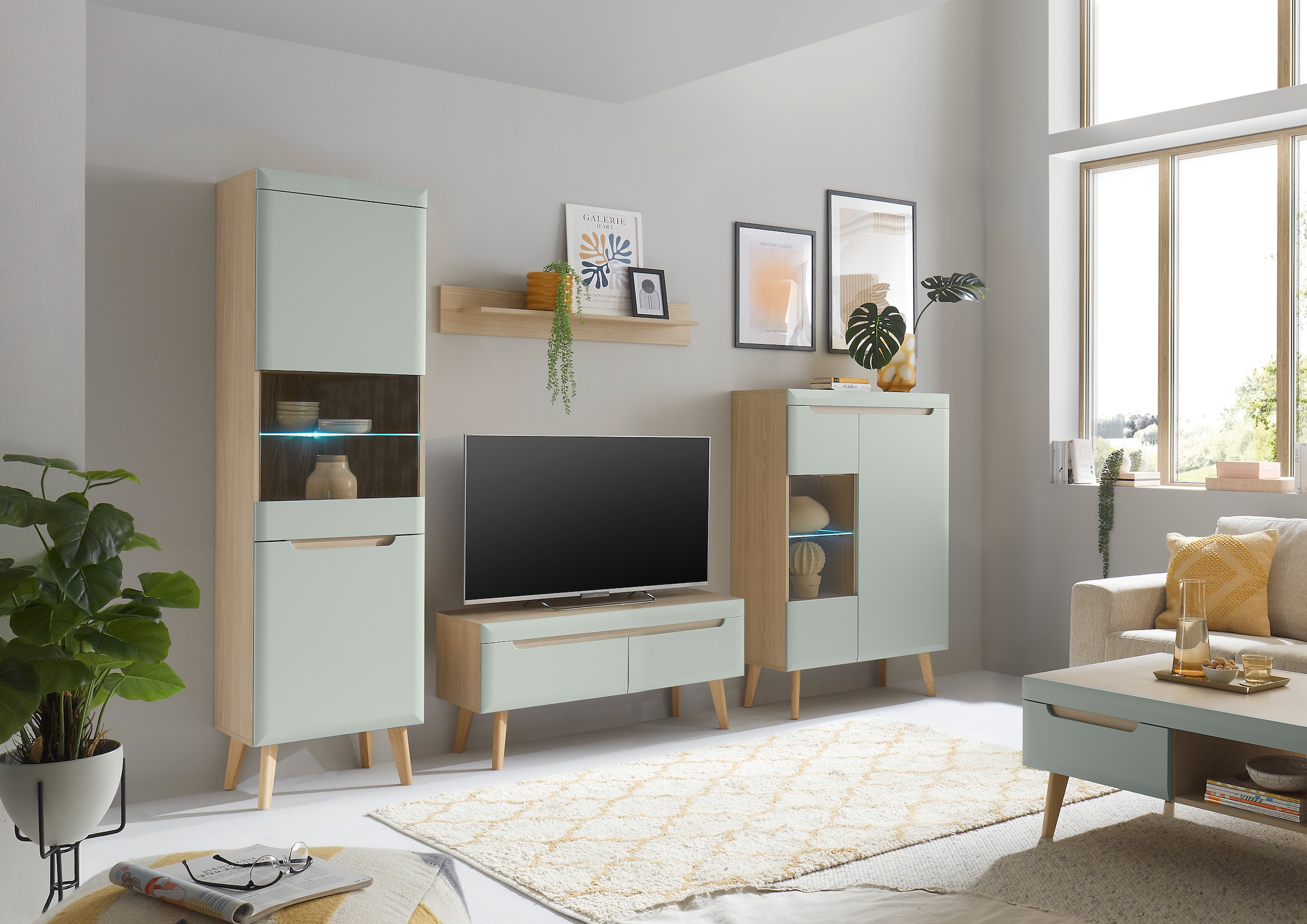 INOSIGN Wohnwand »Torge, Anbauwand, Schrankwand, Mediawand, Wohnzimmer-Set«, (Set, 4 St.), enthält 2 Vitrinen, 1 Lowboard + 1 Wandboard, 290 cm breit