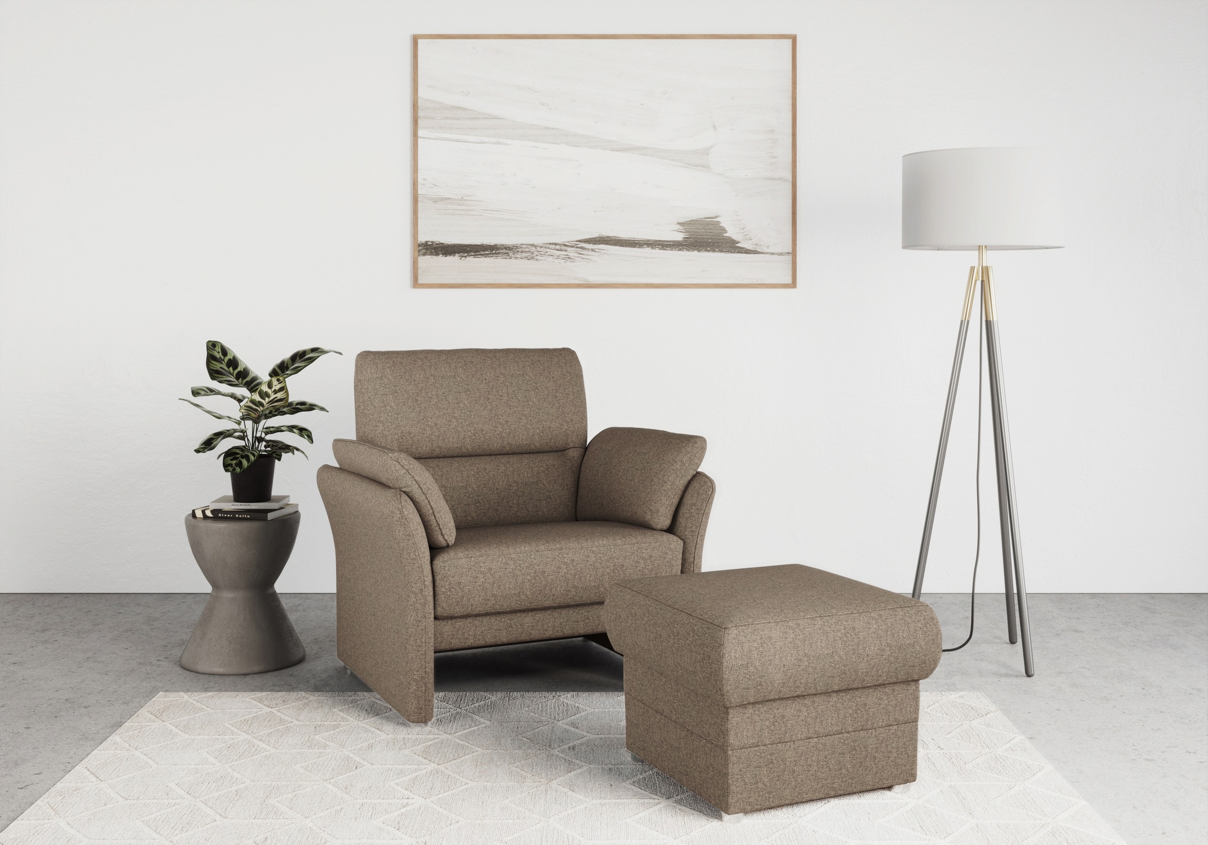 DOMO collection Sessel »Pina elegant und zeitloser Clubsessel, bequemer Cocktailsessel« Hoher Sitzkomfort, Feinstruktur, stone