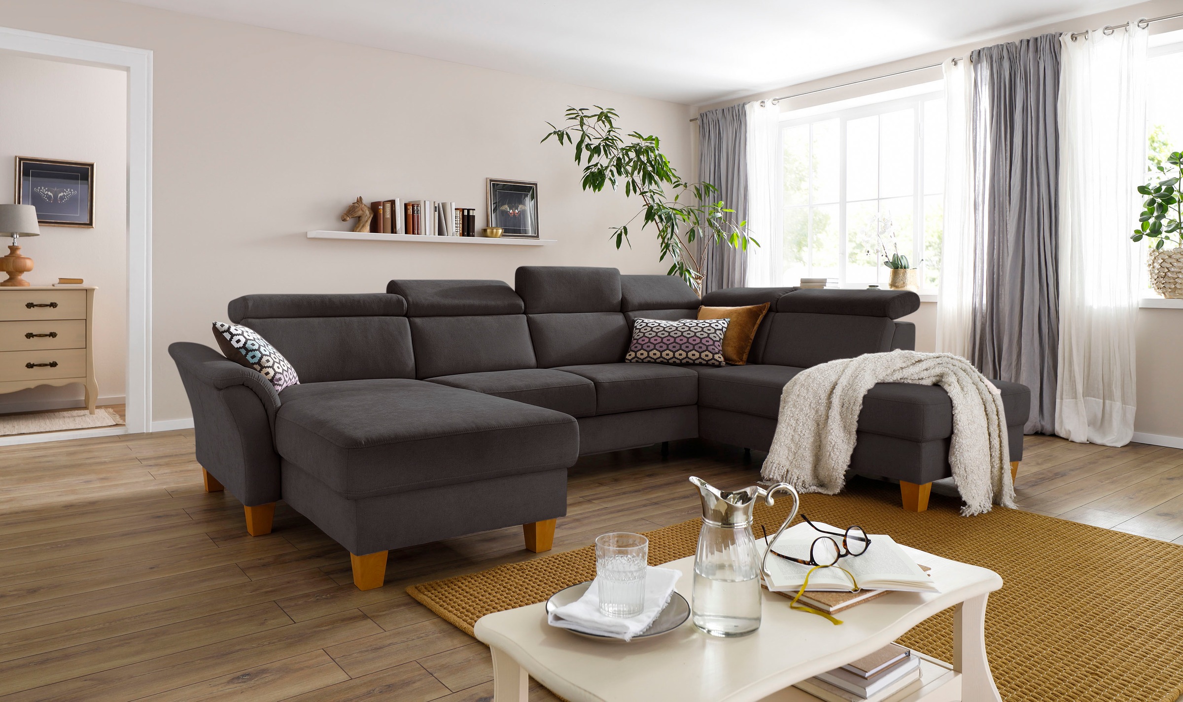 Home affaire Wohnlandschaft »Conville U-Form«, Kopfteilverstellung wahlweise mit Bettfunktion und Bettkasten