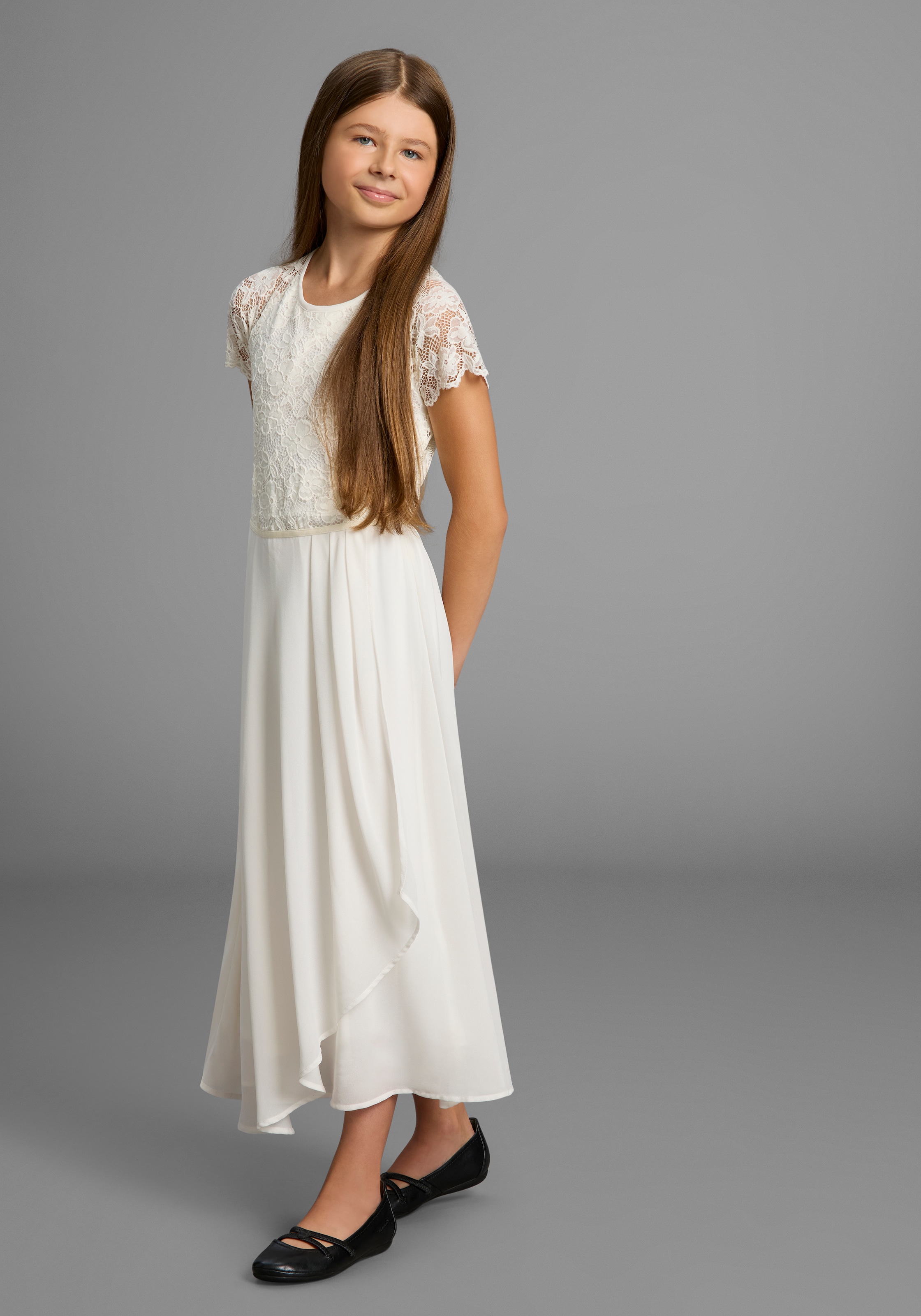 KIDSWORLD Jerseykleid »Festliches Kleid mit Spitze« Elegantes Kleid mit Spitze und Chiffon