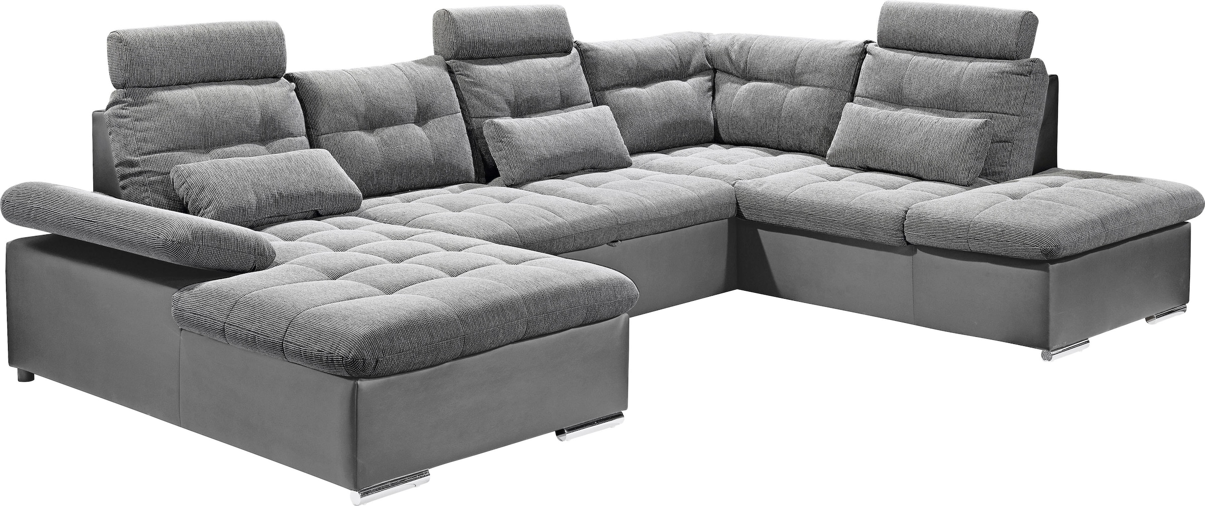 ED EXCITING DESIGN Wohnlandschaft »Jakarta U-Form mit Bettfunktion, Bettkasten« Armteilverstellung, Kopfstützen & 3 Nierenkissen