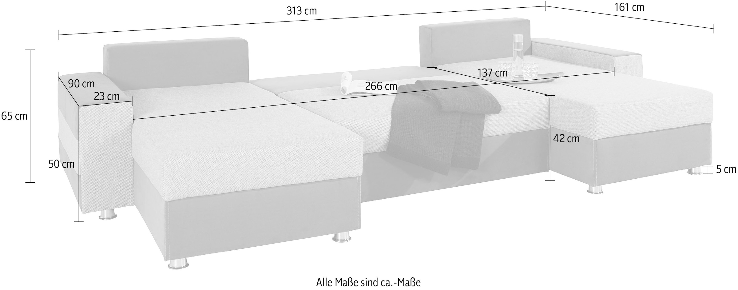 COLLECTION AB Wohnlandschaft »Antalya U-Form«, mit Bettkasten und Bettfunktion, 2 Zierkissen inklusive