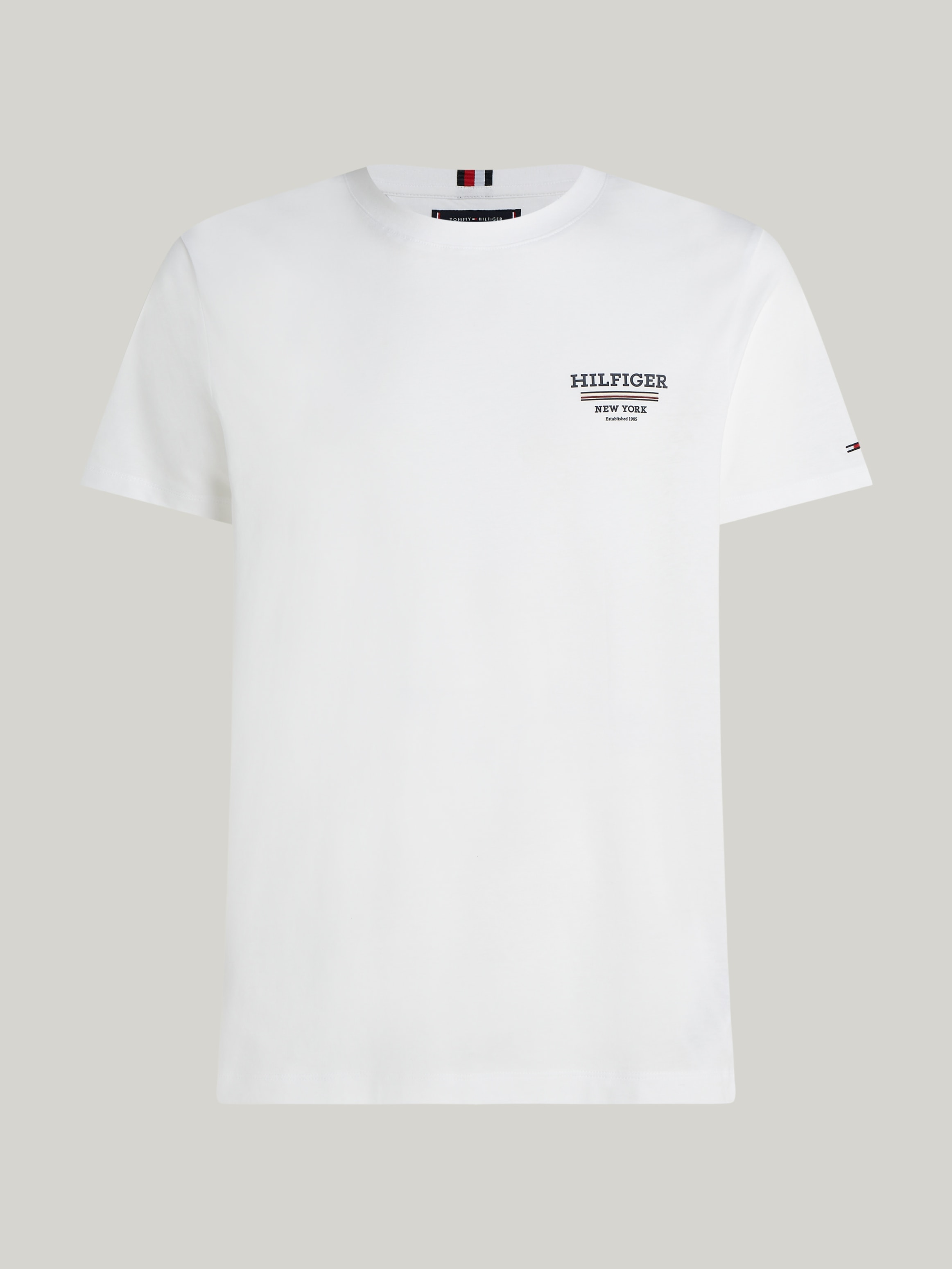 Tommy Hilfiger T-Shirt »HILFIGER GLOBAL STRIPE TEE«, kontrastfarbener Print auf de Brust