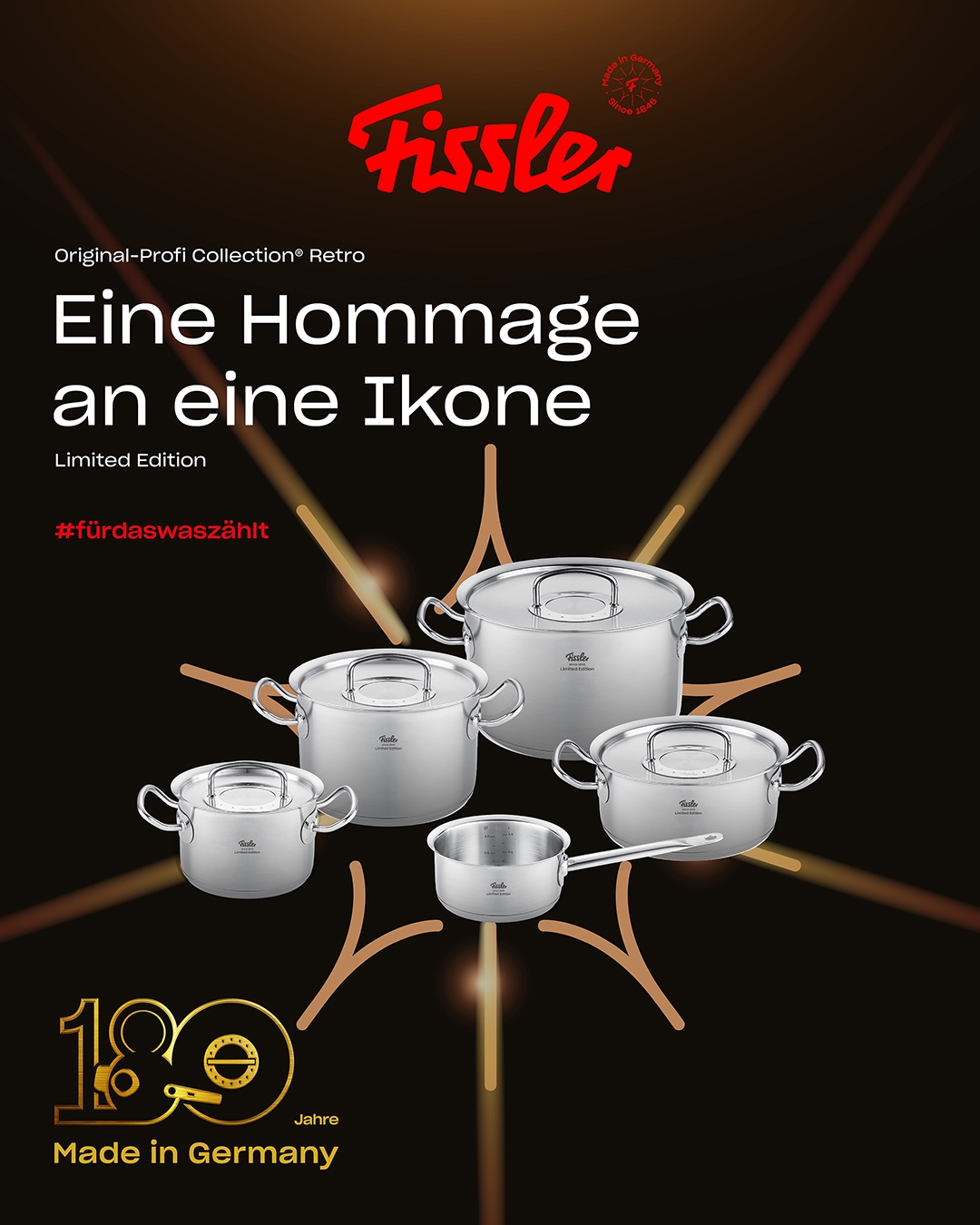 Fissler Topf-Set »Original-Profi Collection® Retro« Set, 3 Kochtöpfe,1 Bratentopf, 1 Stielkasserolle, 4 Metalldeckel, 9 Stk. tlg. Edelstahl 18/10