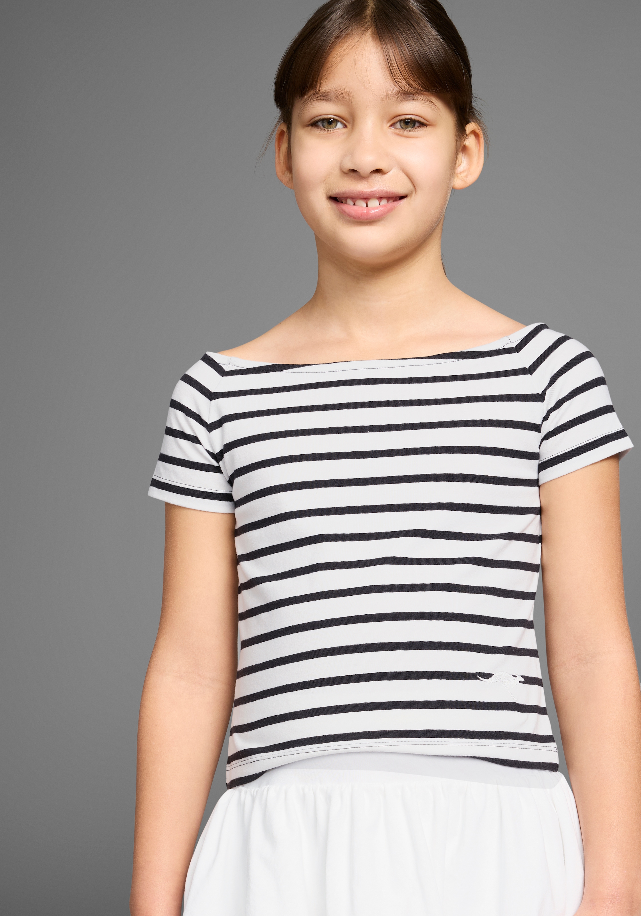 KangaROOS Carmenshirt »2er Pack T-Shirts« Packung, 2, 2 Stk. 1x uni + 1x geringelt