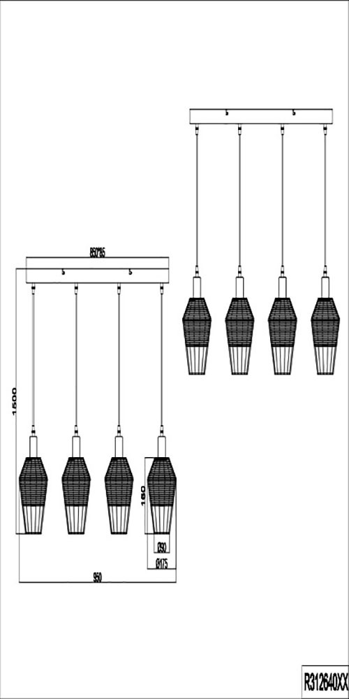 REALITY Leuchten Pendelleuchte »Borka«, 4 flammig, Leuchtmittel E27 | ohne Leuchtmittel, Boho Hängelampe aus Rattan 4-flammig exkl E27 max 40W höhenverstellbar