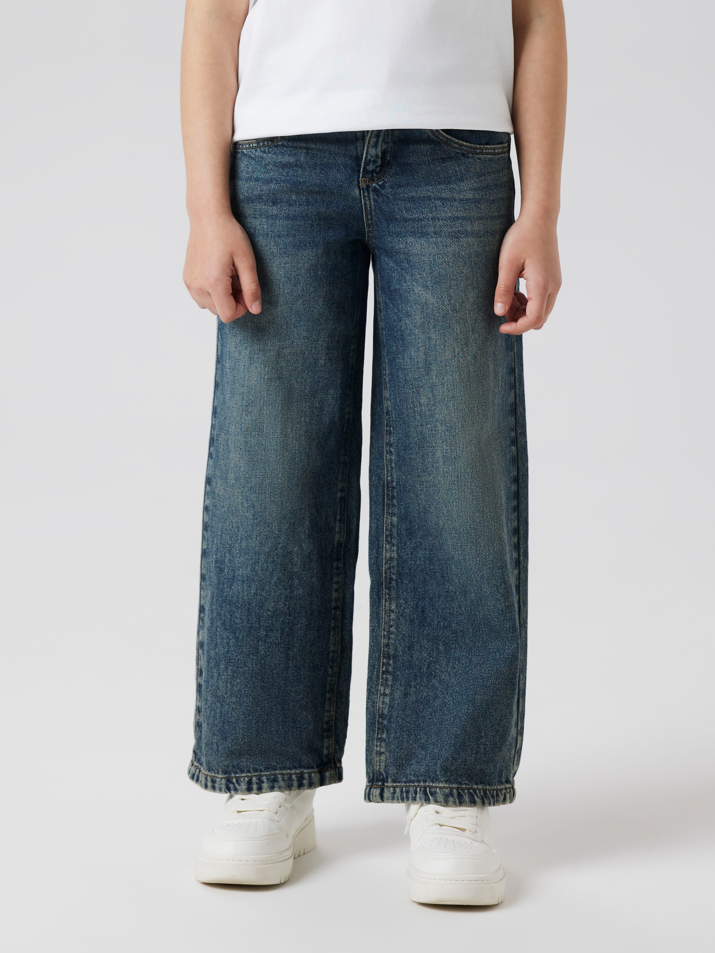 Name It Weite Jeans »NKFROSE für Mädchen mit weitem Bein und klassischem Sitz« normal, Denim, Abriebeffekte, Reißverschluss