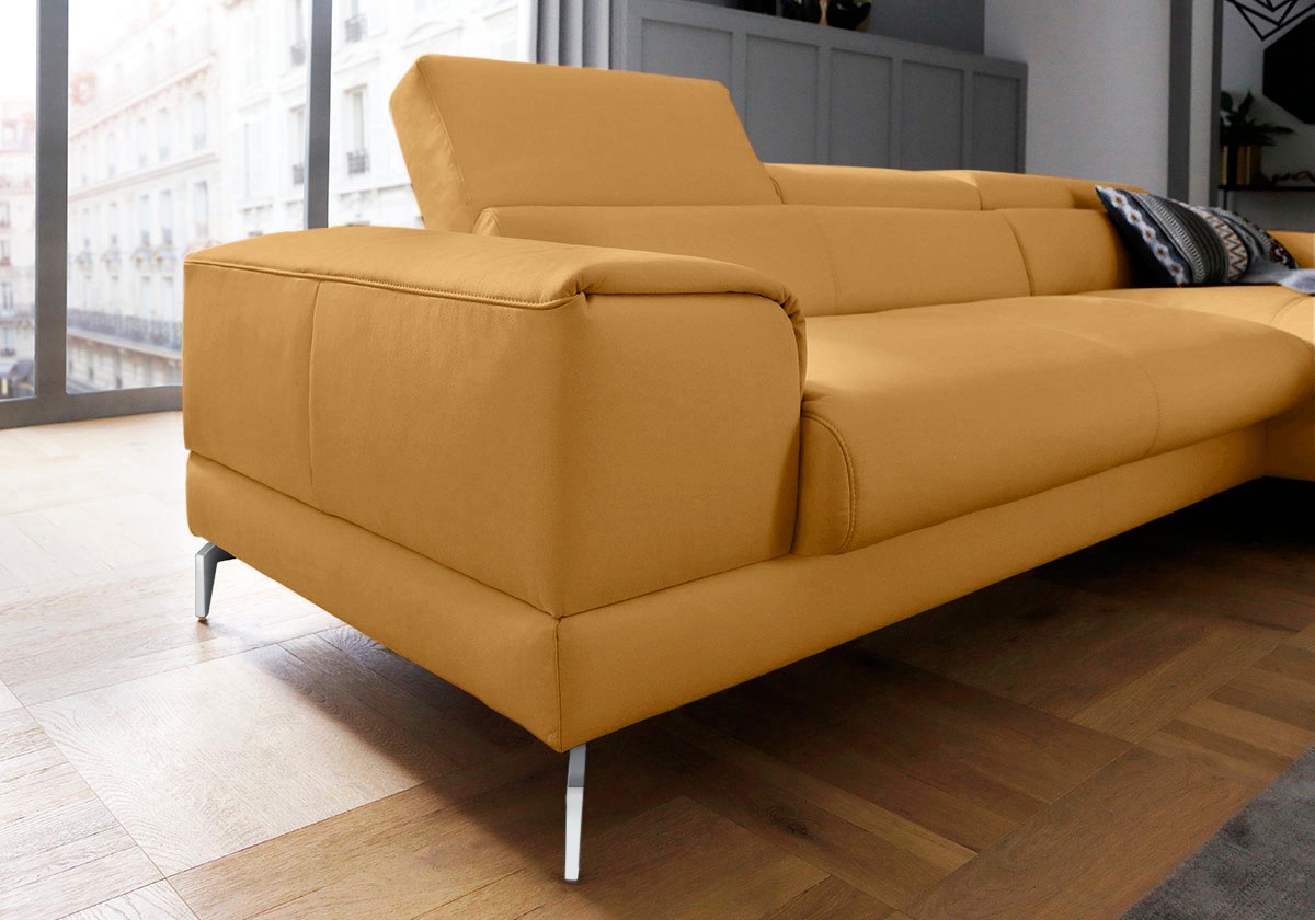 W.SCHILLIG Ecksofa »piedroo, Designsofa mit tollem Sitzkomfort, bequem und elegant, L-Form«, Kopfteilverstellung, wahlweise mit Sitztiefenverstellung, Breite 303cm
