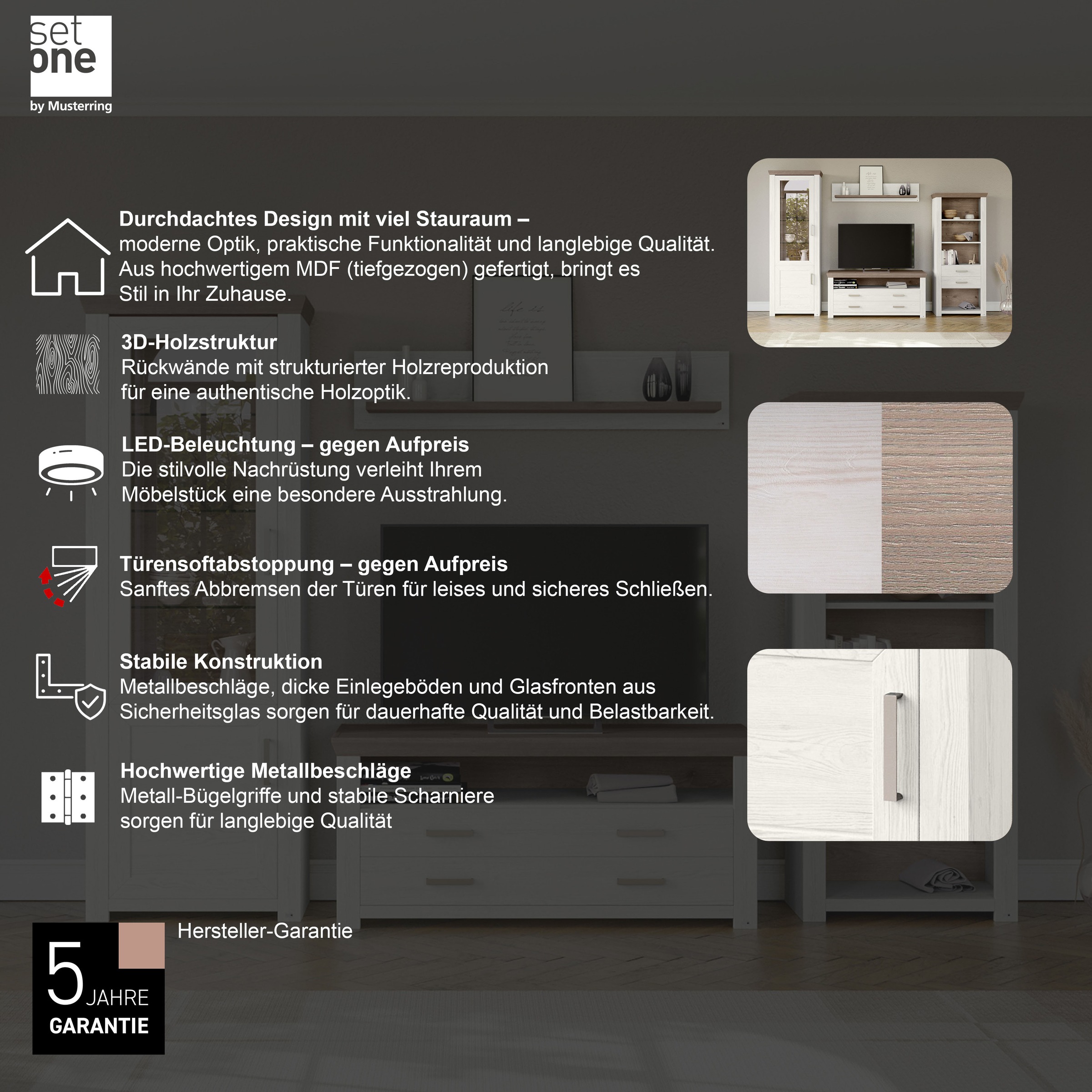 set one by Musterring Standvitrine »York« Typ 01, mit Glastür, Beleuchtung optional, Landhaus-Stil, Höhe 207cm