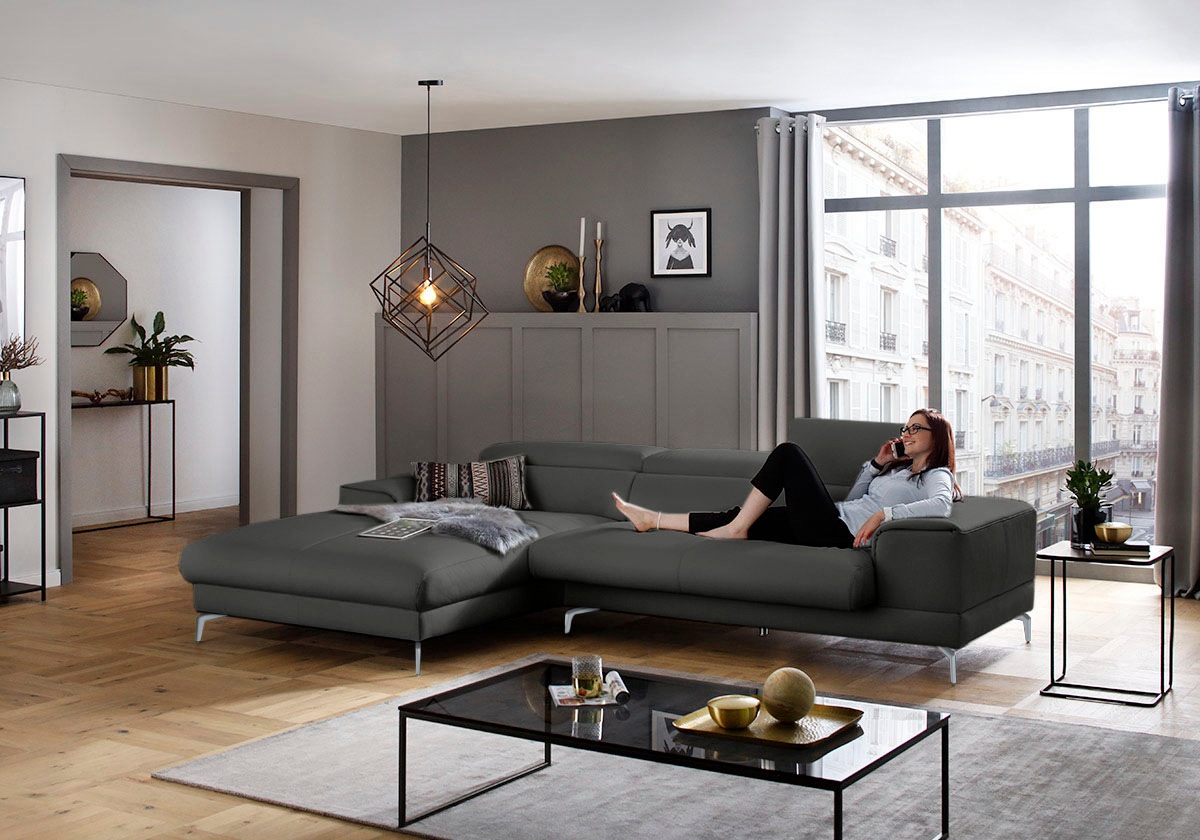 W.SCHILLIG Ecksofa »piedroo, Designsofa mit tollem Sitzkomfort, bequem und elegant, L-Form«, Kopfteilverstellung, wahlweise mit Sitztiefenverstellung, Breite 303cm