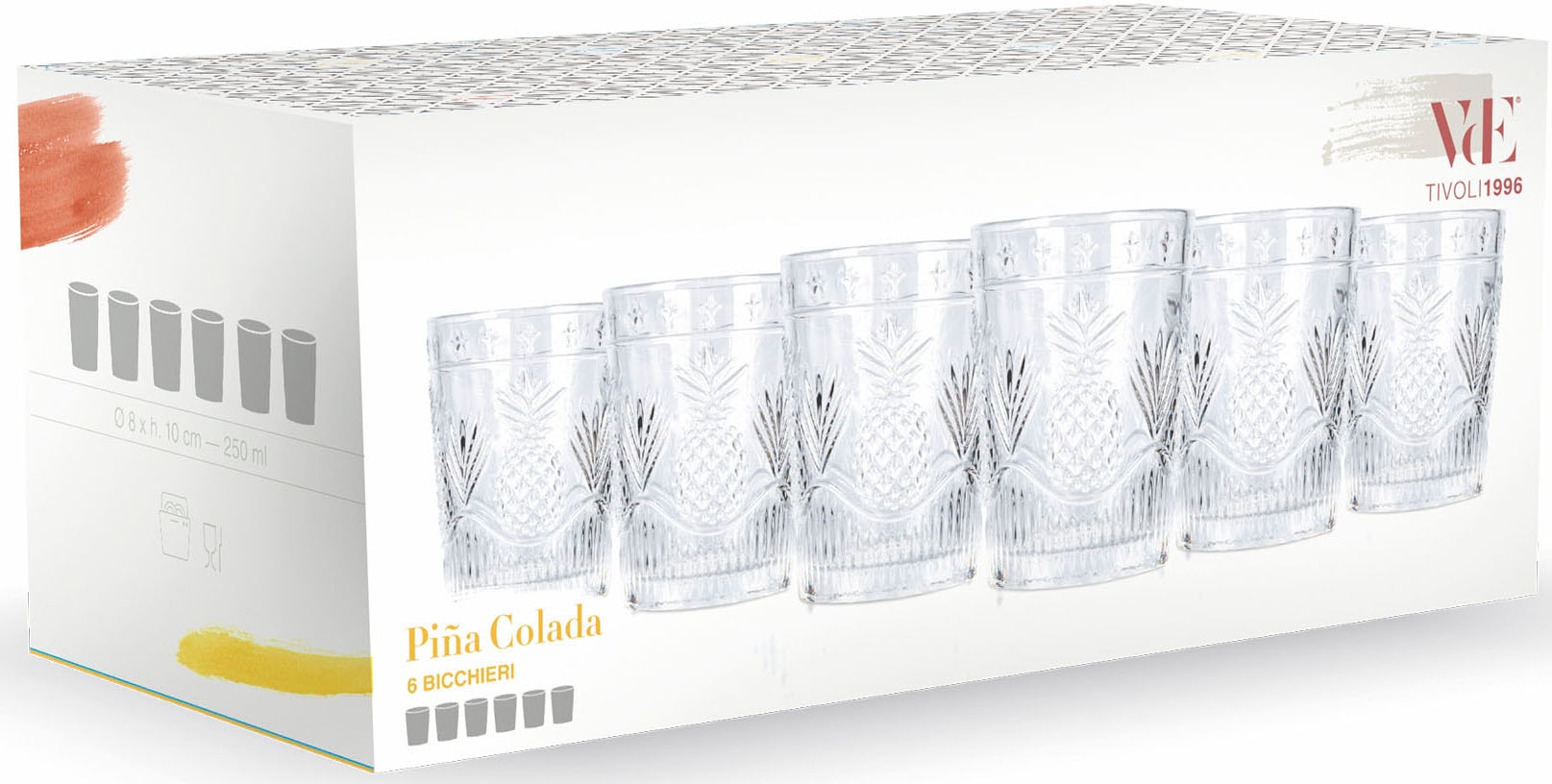Villa d'Este Gläser-Set »Piňa klar 250 ml«, (Set, 6 tlg.), Wassergläser-Set, 6-teilig, Inhalt 250 ml