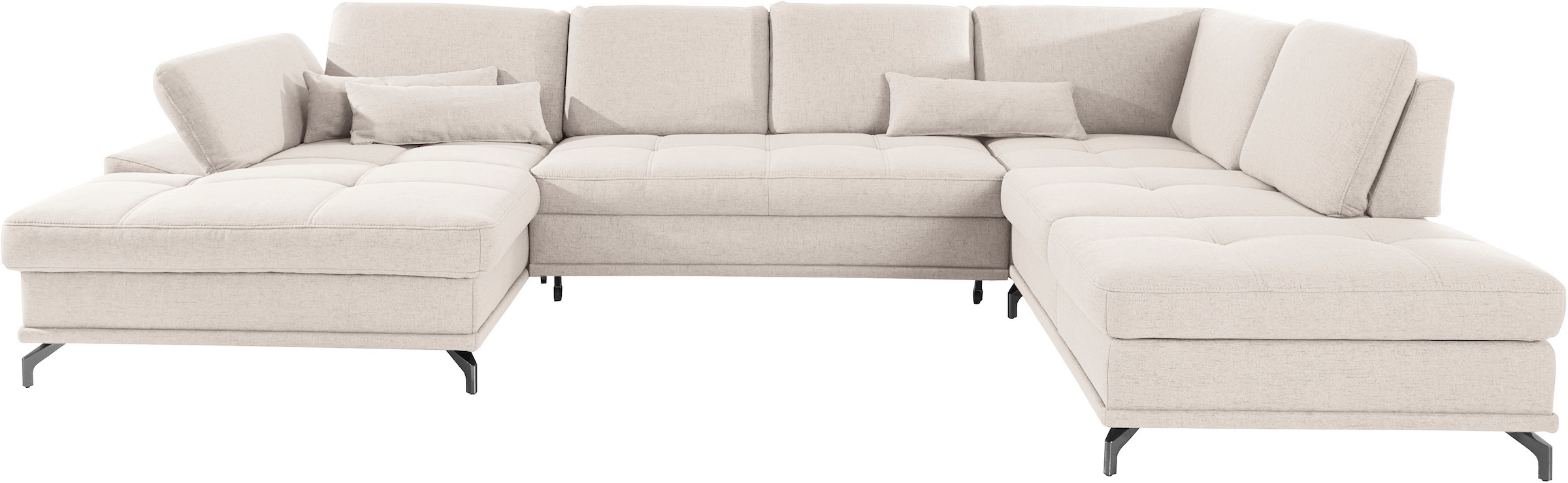 PLACES OF STYLE Wohnlandschaft »Costello U-Form, B: 363 cm mit Sitztiefen-, Armteilverstellung &« 3 Nierenkissen, optional Bettfunktion & Bettkasten