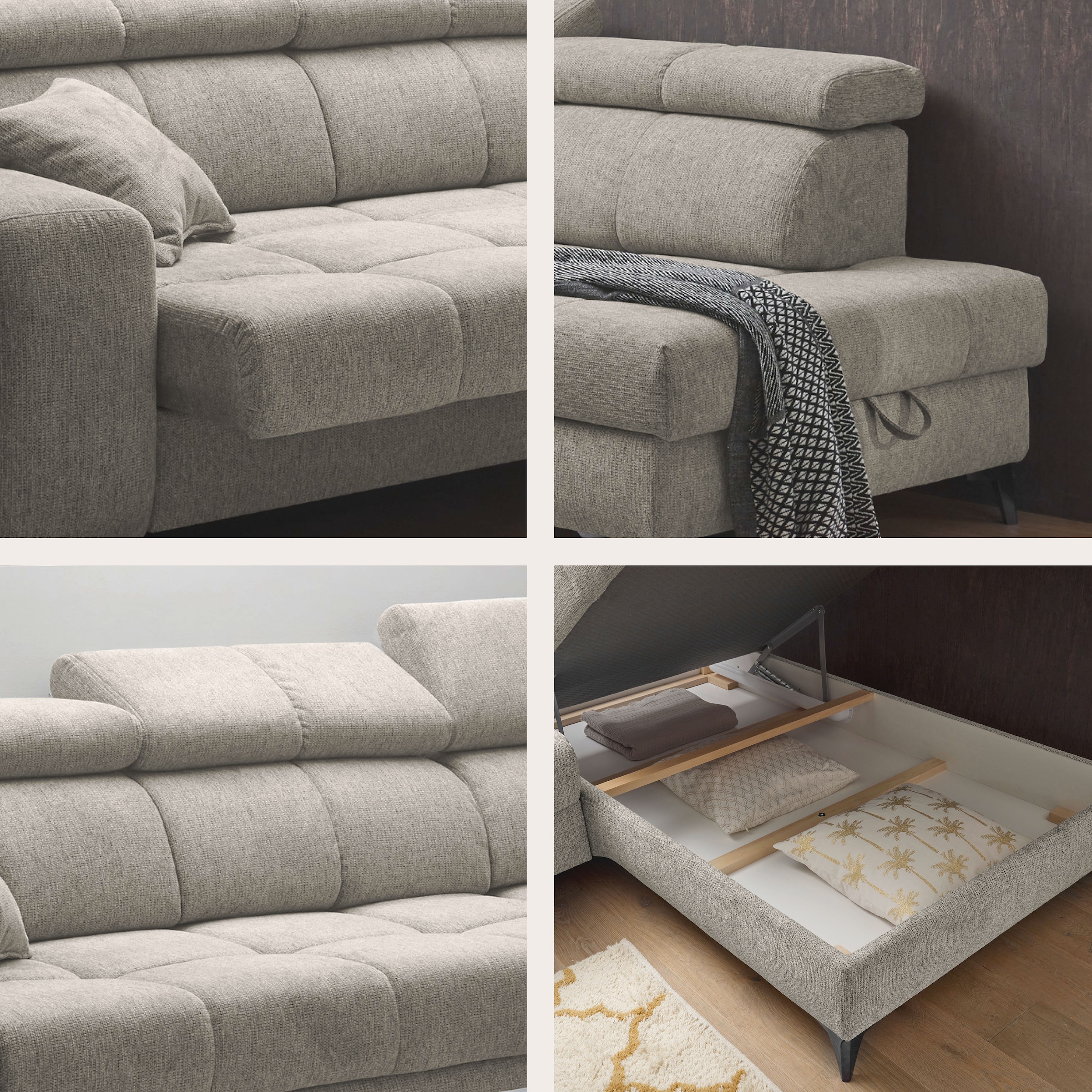 ED EXCITING DESIGN Ecksofa »Sydney L-Form« motorischer Sitztiefenverstellung, USB-Port & 2 Zierkissen