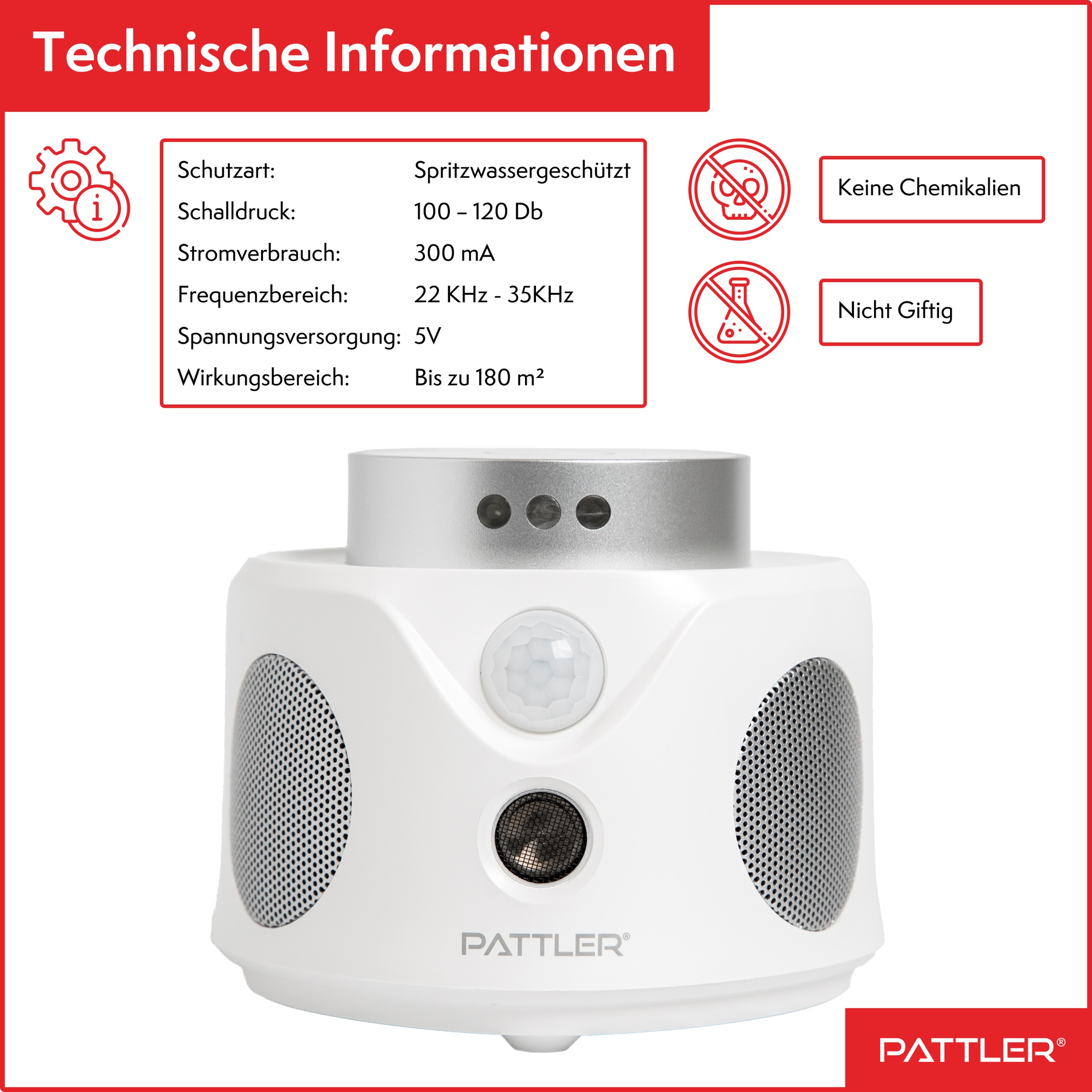 Pattler Ultraschall-Tierabwehr »360° Ultraschall Mäuseabwehr« 2 Geräte