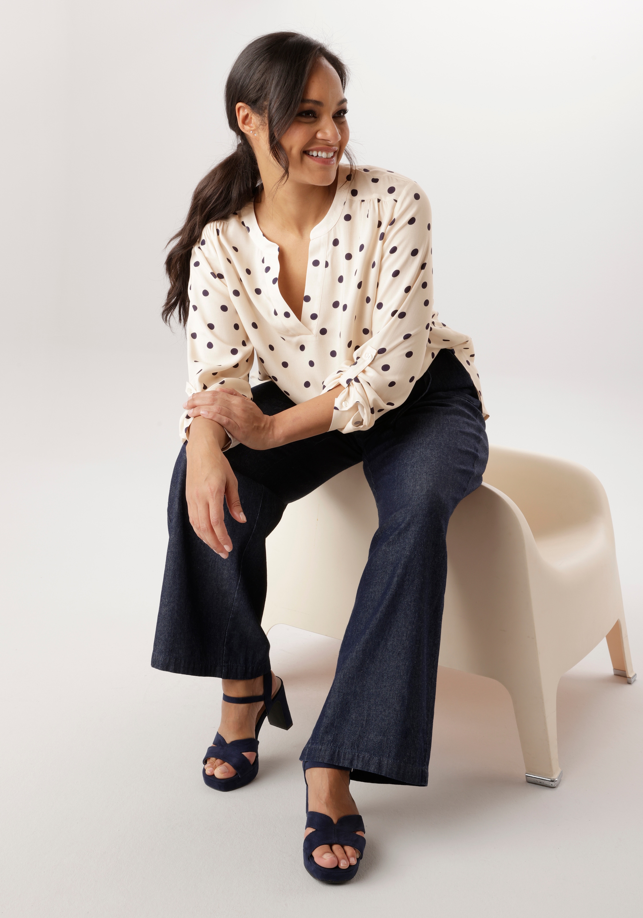 Aniston PLUS Schlupfbluse in trendigem Pünktchendessin - NEUE KOLLEKTION