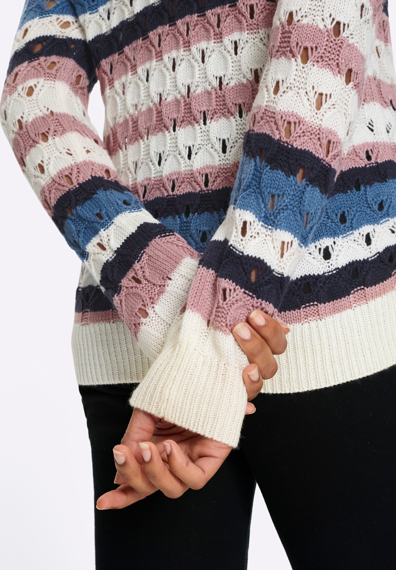 Sieh an! Strickpullover »Ajour-Pullover Ajourpullover mit Streifen-Muster«