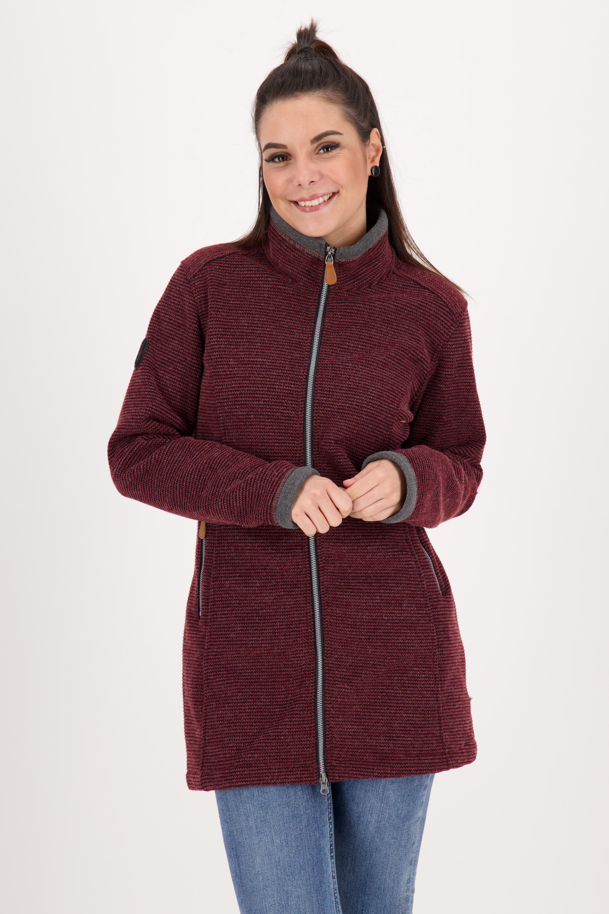 DEPROC Active Strickmantel »AMYWOOD LONG«, außergewöhnlicher Feinstrickmantel mit Kontrastdetails