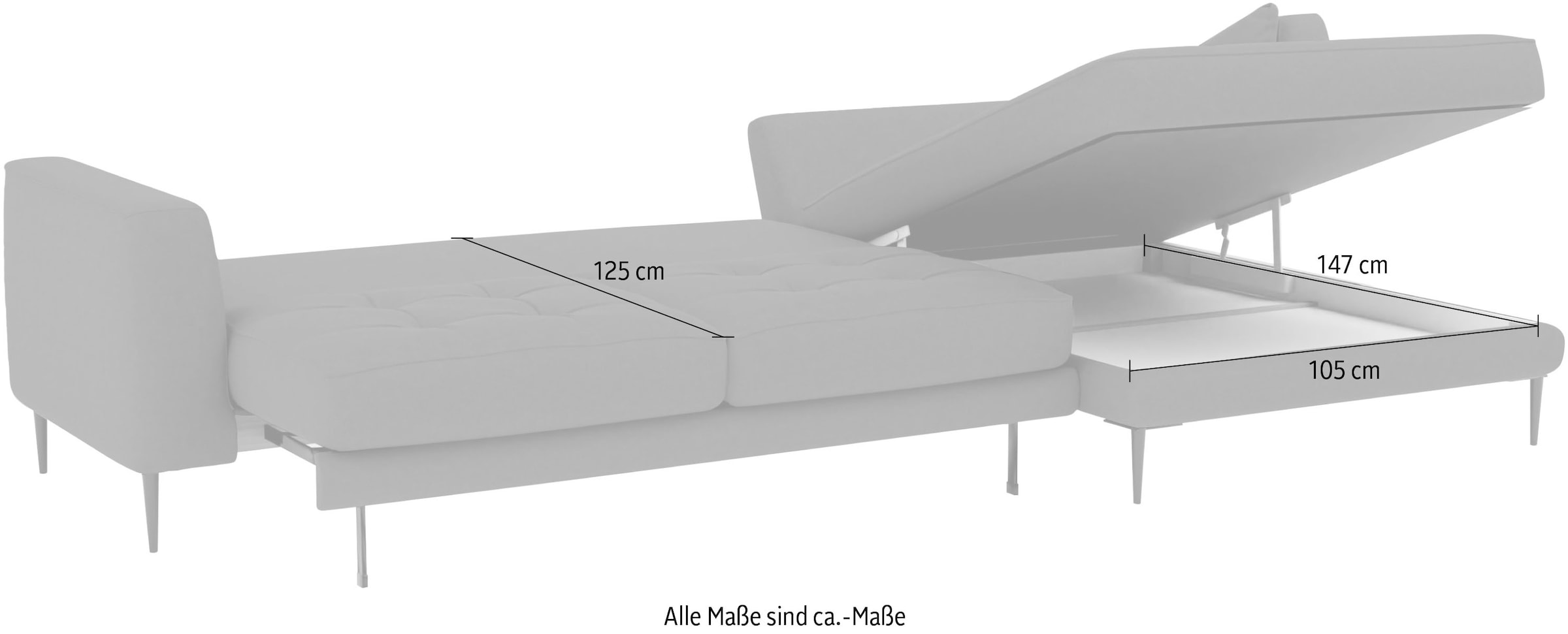 TRENDMANUFAKTUR Ecksofa »Luzi, wahlweise mit Schlaffunktion und Bettkasten bestellbar, L-Form«, Designsofa mit tollem Sitzkomfort, Metallfüße schwarz, Breite 280 cm