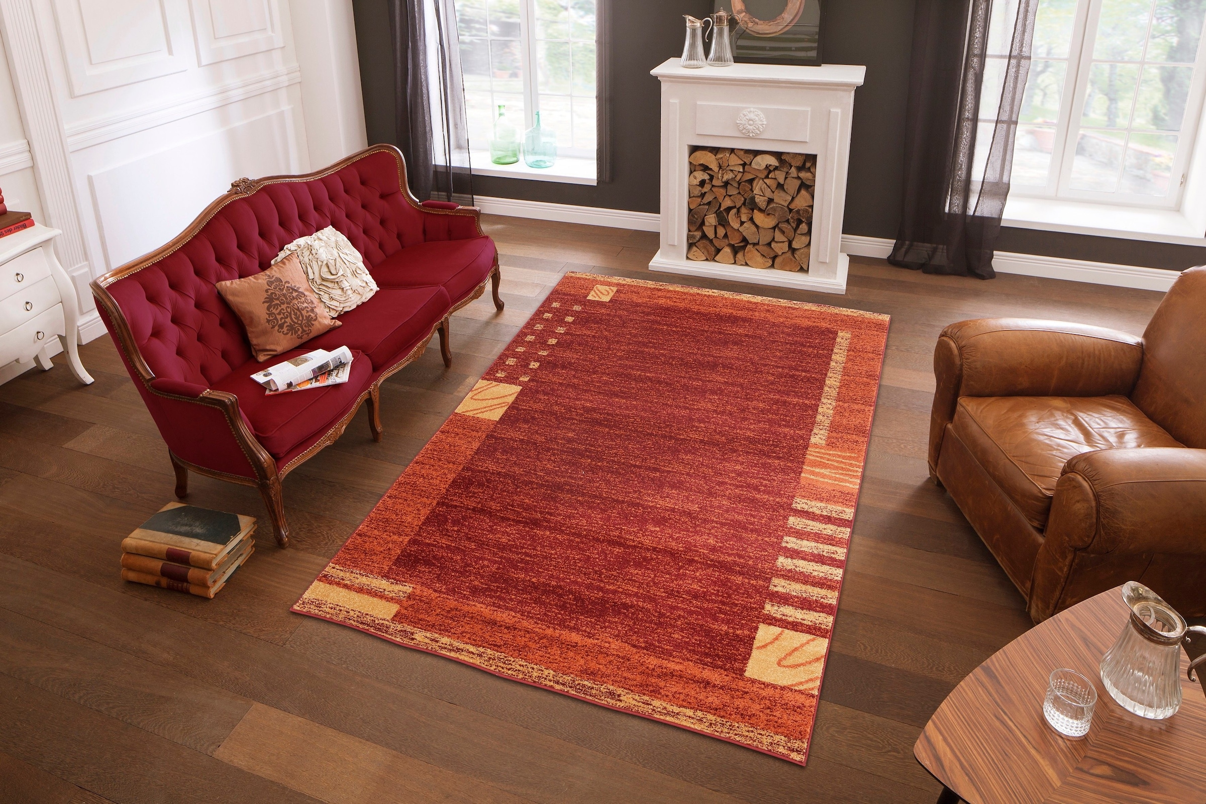 my home Teppich »Jonas« rechteckig 8 mm Höhe flacher Teppich, Kurzflor, Weich, Elegant, mit Bordüre, Wohnzimmer