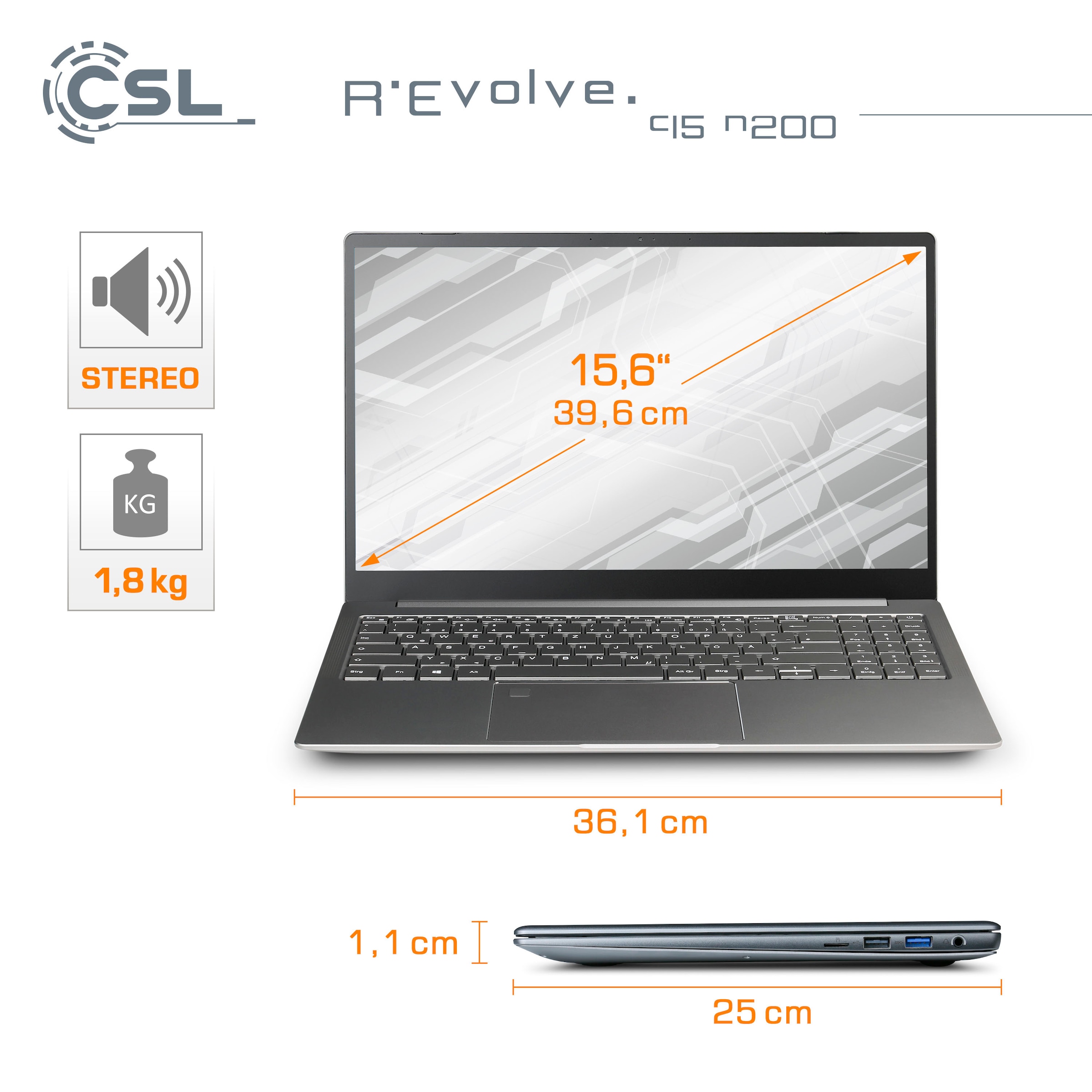 CSL Notebook »R'Evolve C15 v3«, 39,6 cm, / 15,6 Zoll, 500 GB SSD