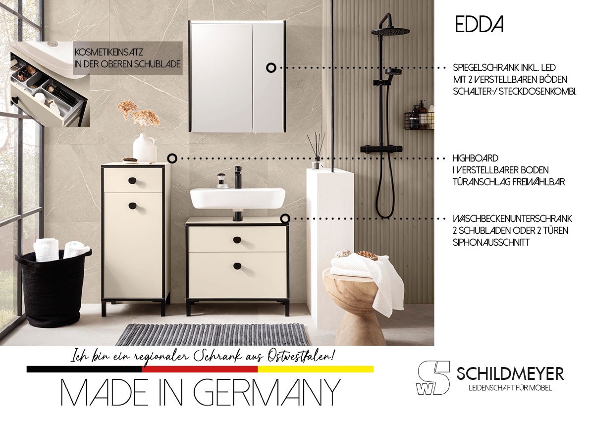 Schildmeyer Spiegelschrank »Edda, Breite 63,5 cm, LED-Beleuchtung«, Made in Germany