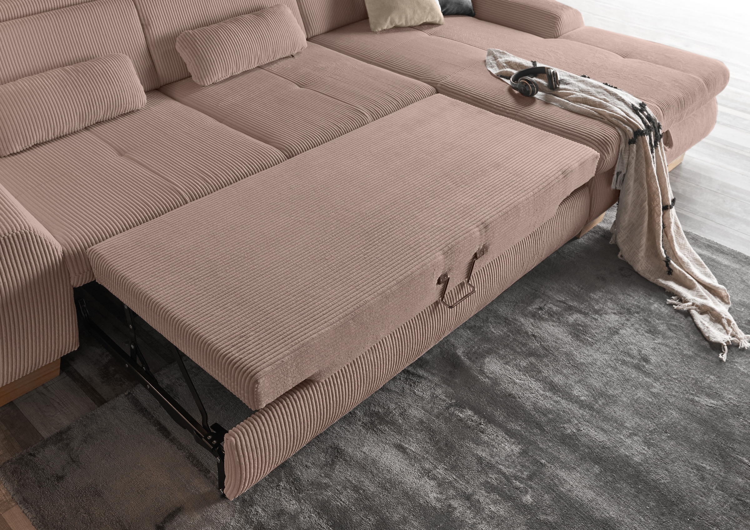 set one by Musterring Ecksofa »SO 3400, Cord, Sitzhöhe 47cm oder 49cm, inkl. Sitztiefenverstellung«, mit Canape und verschiedenen Funktionen, Kaltschaum, B307 x T195 cm