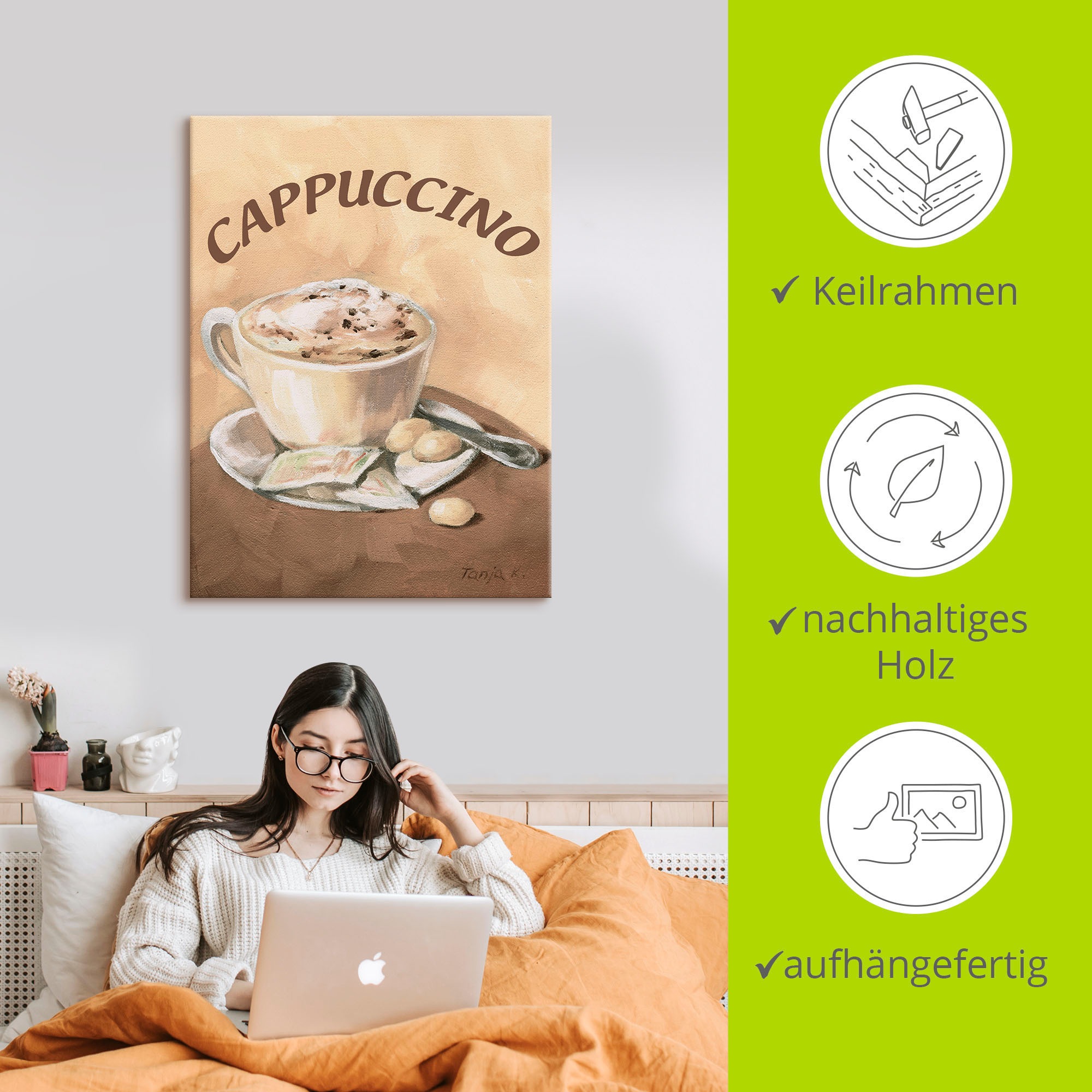 Artland Leinwandbild »Tasse Cappuccino« Getränke 1 Stk. tlg. auf Holzrahmen gespannt