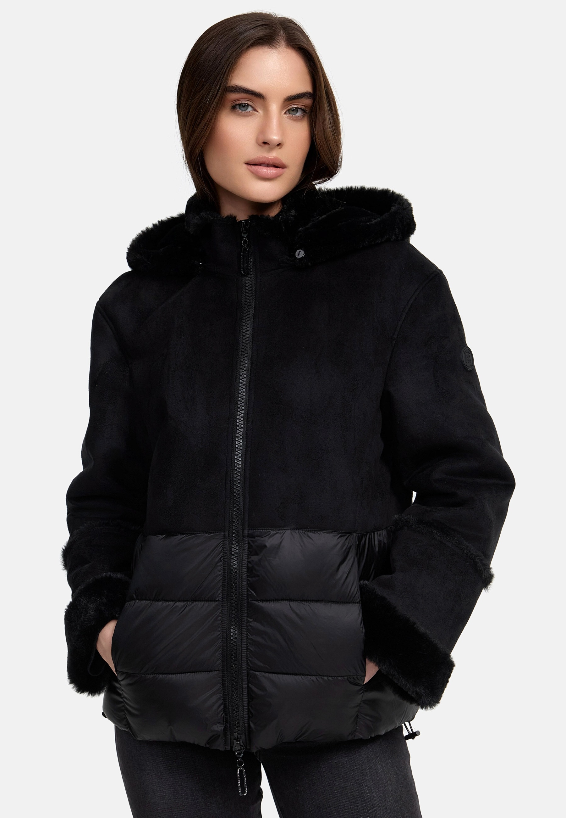 MANISA Kurzjacke, mit Kapuze, mit Teddyfell-Kapuze