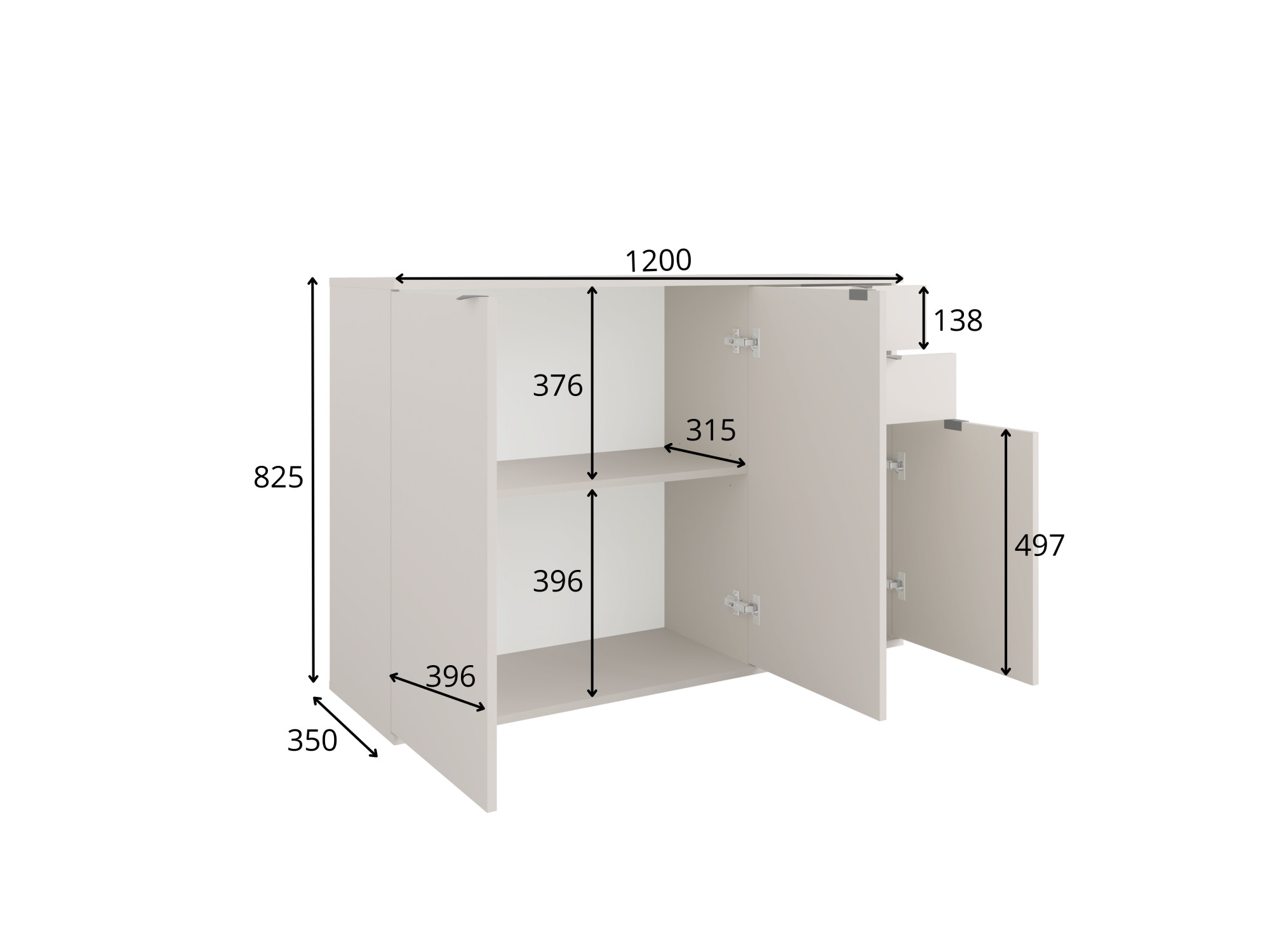 Home affaire Kommode »THALIANA Sideboard mit 3 Türen und 2 Schubladen, Breite 120 cm« Schrank in 3 Farben erhältlich, schwarze Metallgriffe, viel Stauraum