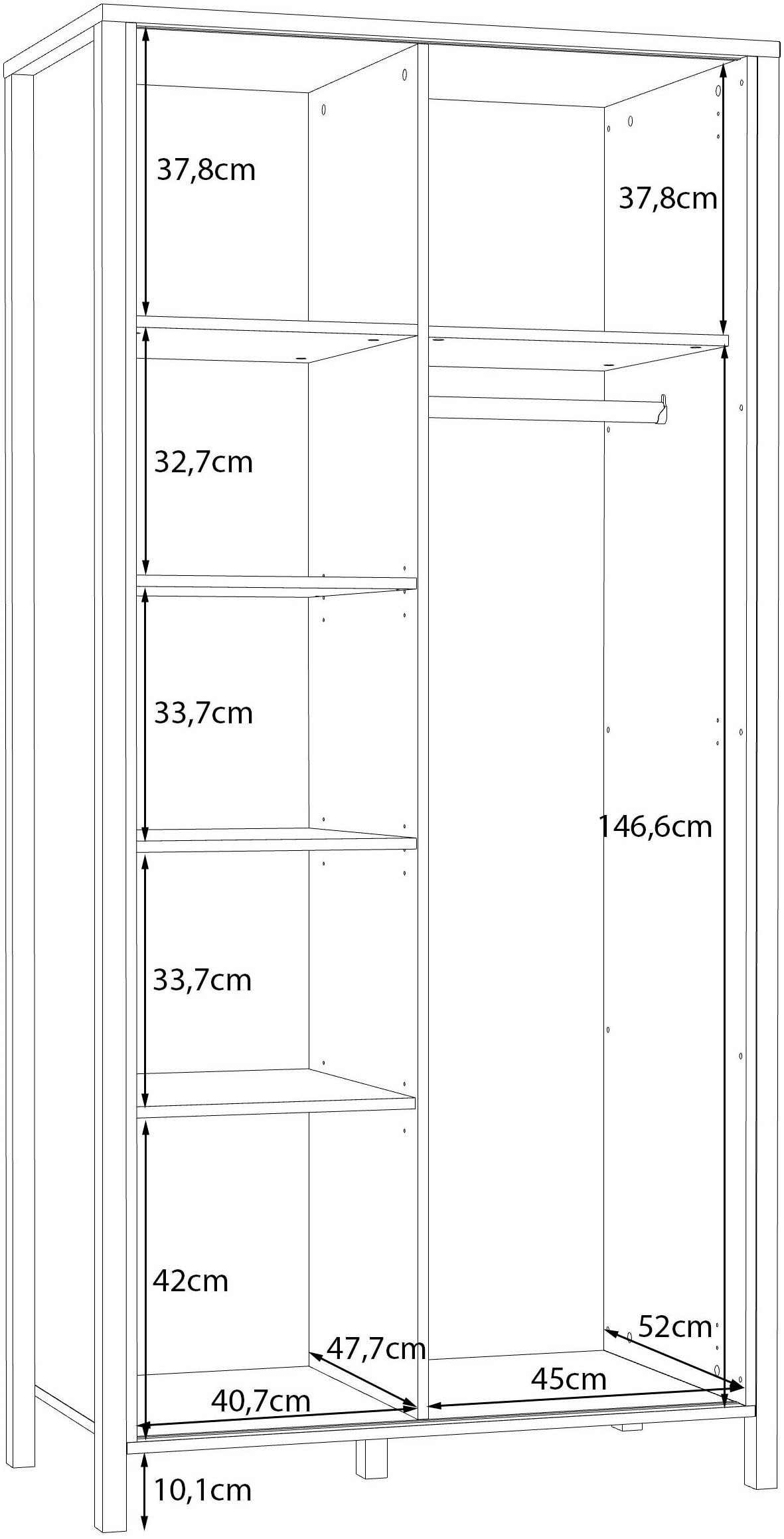 FORTE Kleiderschrank »Jytana« B/H/T 97/200,3/52,7 cm inklusive Kleiderstange u. Einlegeböden