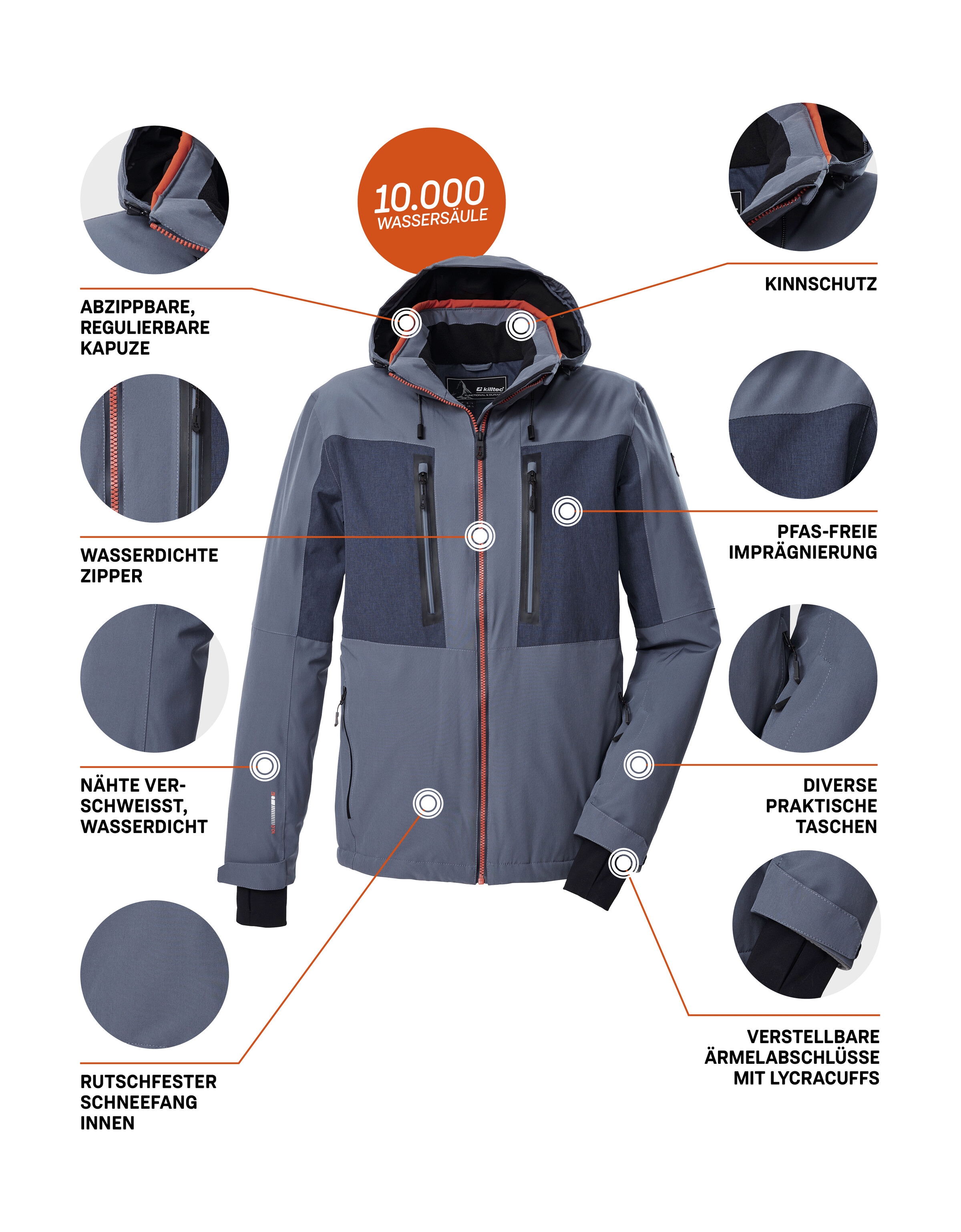 Killtec Skijacke »KSW 47 MN SKI JCKT«, Herren Skijacke: wasserdicht, atmungsaktiv, abnehmbare Kapuze