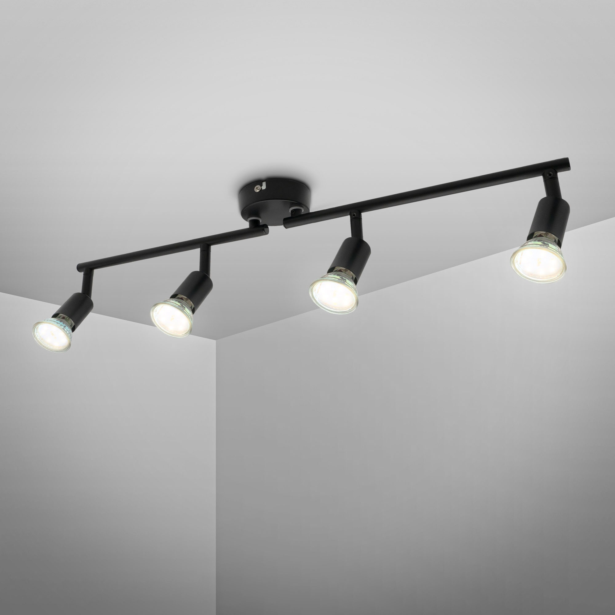 B.K.Licht LED Deckenspots »BKL1546 Deckenlampe schwenkbar, Deckenstrahler, GU10 Fassung« GU10 1 Stk. Warmweiß 3.000K, 260Lm, 2,9 Watt, 60x10,5 cm, Matt-Schwarz