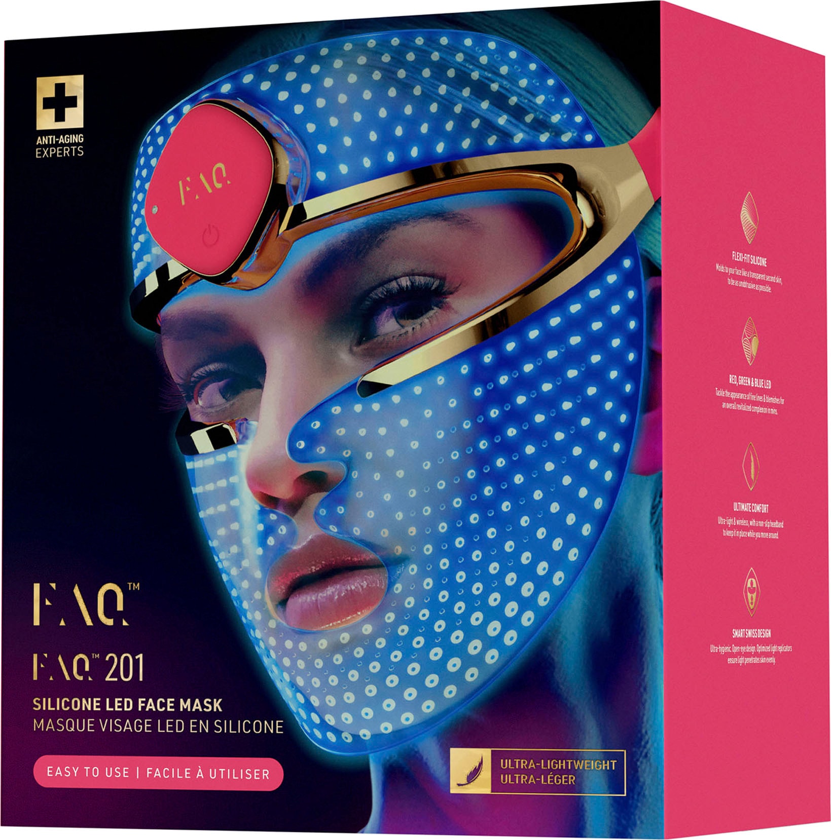 FAQ™ Mikrodermabrasionsgerät »FAQ™ 201 Mask«, Garantie Face mit 3 LED Gesichtsmaske mit Silicone XXL LED Farben Jahren 3